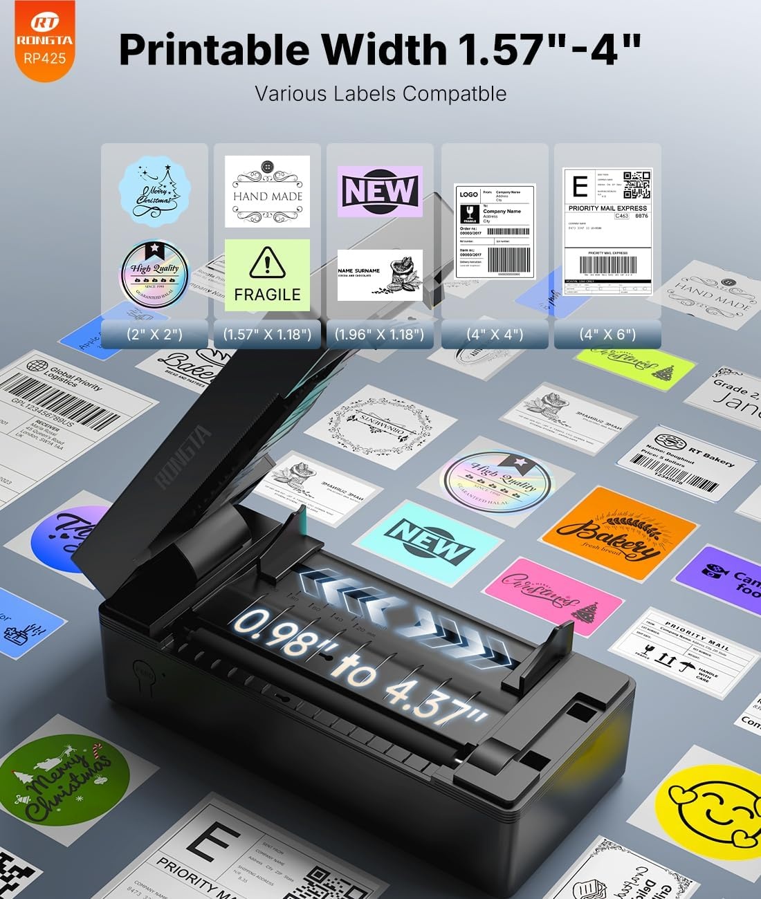 image:imageRongta Shipping Thermal Label Printer Bluetooth 4x6 Sticker Label Maker Wireless Shipping Label Printer for Package Small Business Compatible with Windows macOS Android iOS WhiteBlack