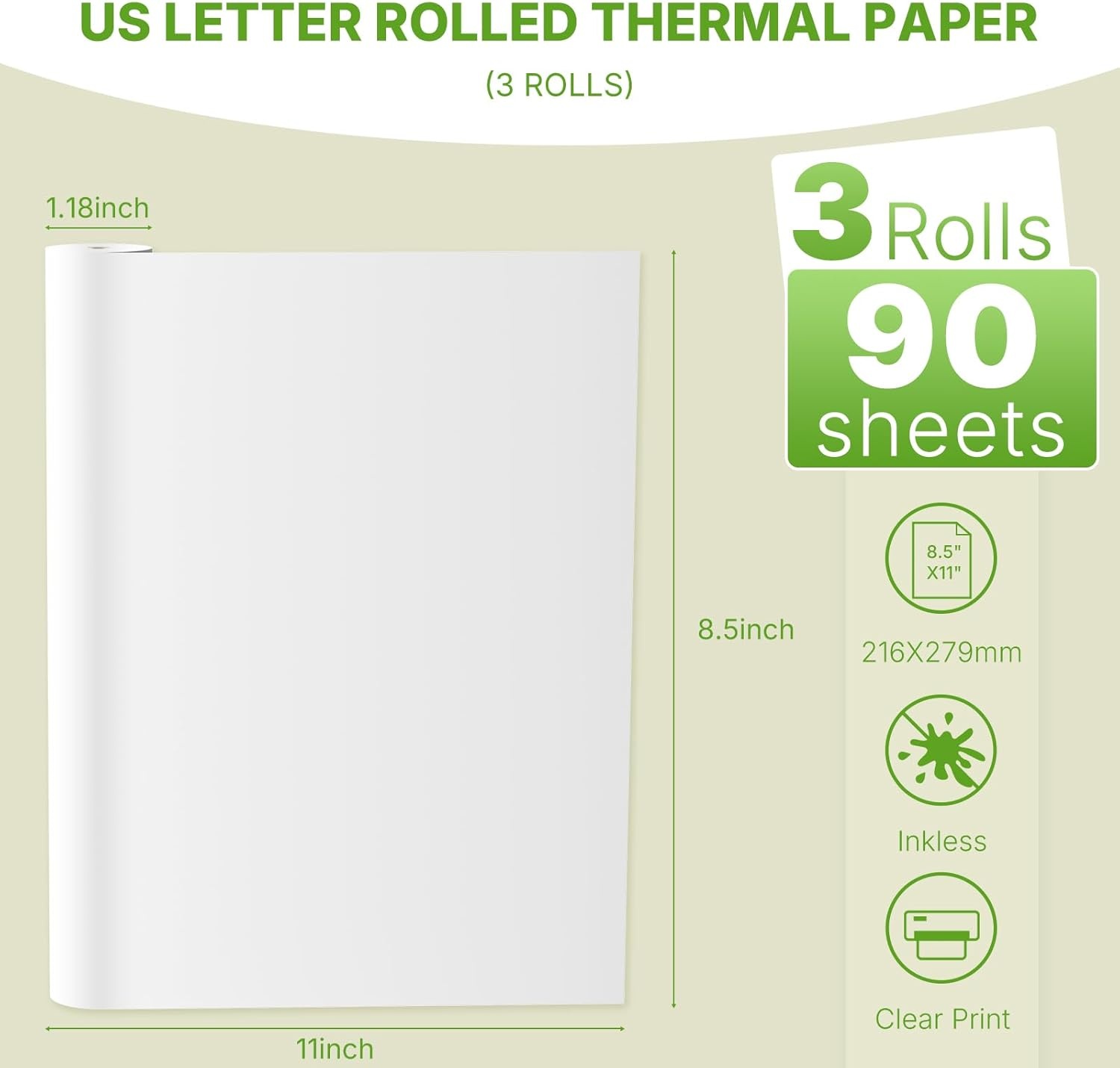 image:imageRongta Thermal Printer Paper 85 x 11 Inch Advanced QuickDry US Letter Size Thermal Paper Compatible with Letter Portable Printer Printing Paper for F81 F82 PN81 White 200 Sheets3 Rolls