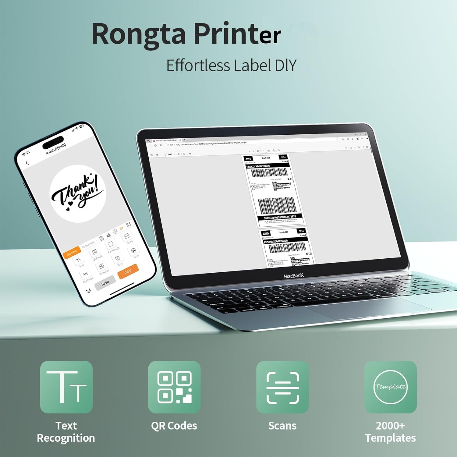 image:imageRongta Thermal Shipping Label Printer Bluetooth Wireless 4x6 Sticker Label Maker for Package Compatible with Windows Mac Android amp iPhone Used for Small BusinessWhiteBluetooth