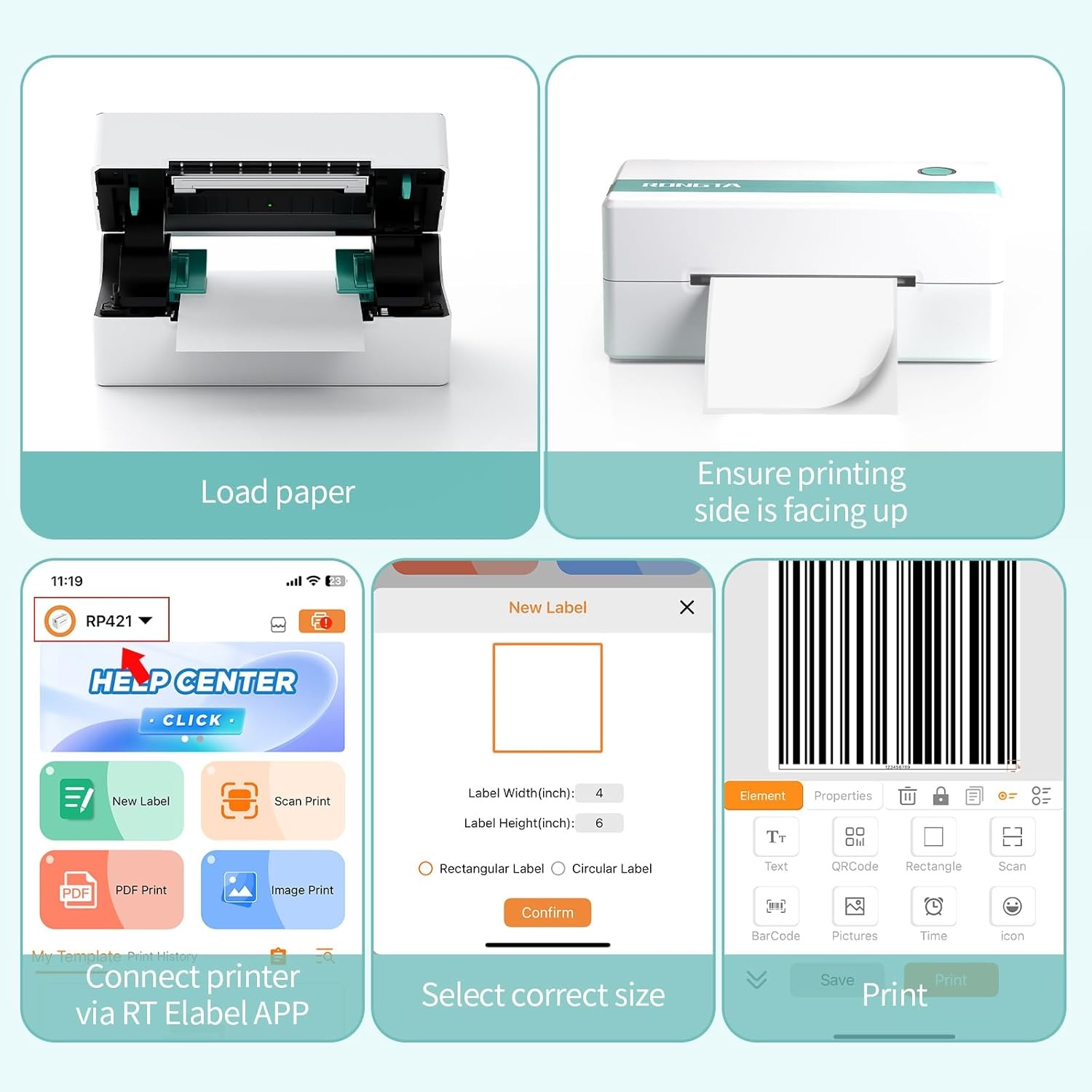 image:imageRongta Thermal Shipping Label Printer Bluetooth Wireless 4x6 Sticker Label Maker for Package Compatible with Windows Mac Android amp iPhone Used for Small BusinessWhiteBluetooth