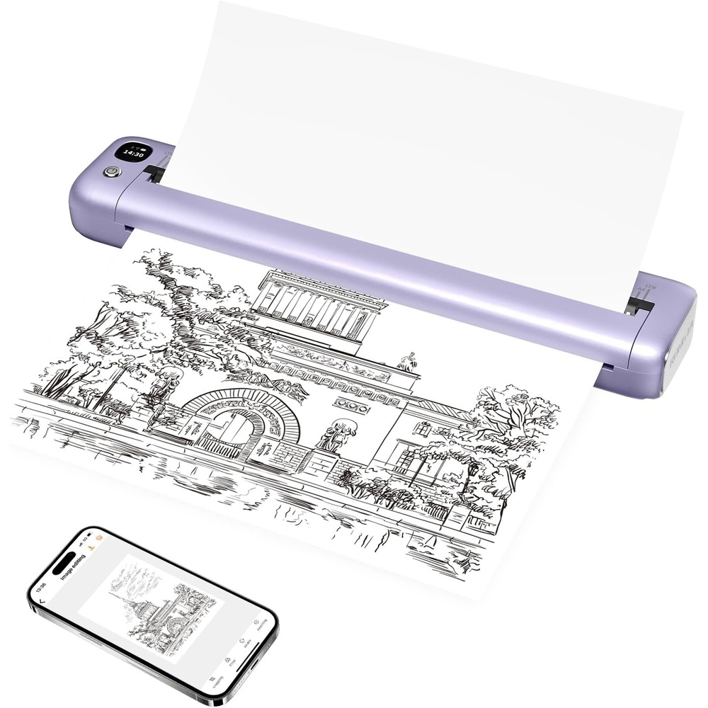 image:imageRongta Portable Printer Bluetooth Inkless Thermal Printer Wireless for Travel Compatible with Android iOS Phone amp Laptop Supports 85 X 11 US Letter for Office Home Car F81 Graypurple