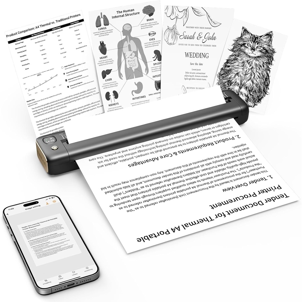 image:imageRongta Portable Printer Bluetooth Inkless Thermal Printer Wireless for Travel Compatible with Android iOS Phone amp Laptop Supports 85 X 11 US Letter for Office Home Car F81 Graygray