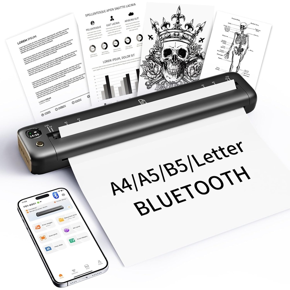 image:imageRongta Portable Printer Wireless for Travel Bluetooth Inkless Thermal Printers for 85 x 11 US Letter amp A4 Size Compatible with Android iOS Phone Mac Windows Laptop for Office amp Home Gray