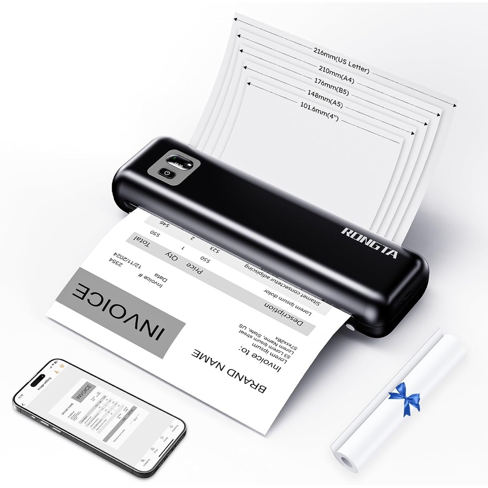 image:imageRongta Portable Printer Wireless for Travel F82 Inkless Bluetooth Thermal Printers Compatible with iOS Android Laptop Support 85x11 US LetterampA4 for Office Home Car Whiteblack