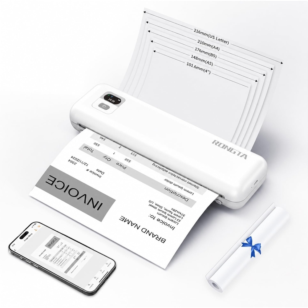 image:imageRongta Portable Printer Wireless for Travel F82 Inkless Bluetooth Thermal Printers Compatible with iOS Android Laptop Support 85x11 US LetterampA4 for Office Home Car Whitewhite