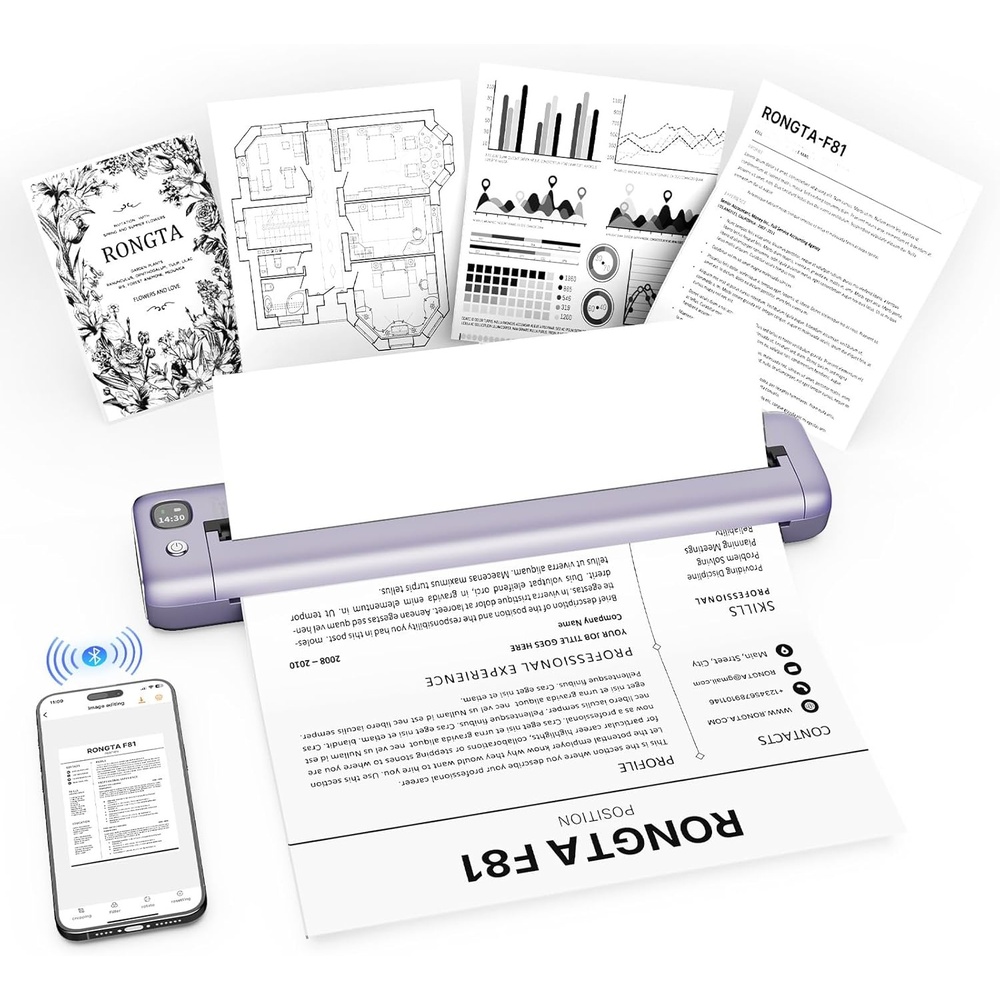 image:imageRongta Portable Printers Wireless for Travel Bluetooth Mobile Printer Thermal Inkless Printer for SchoolOfficeHome Use Compatible with AndroidiOS amp Laptop PurplePurple