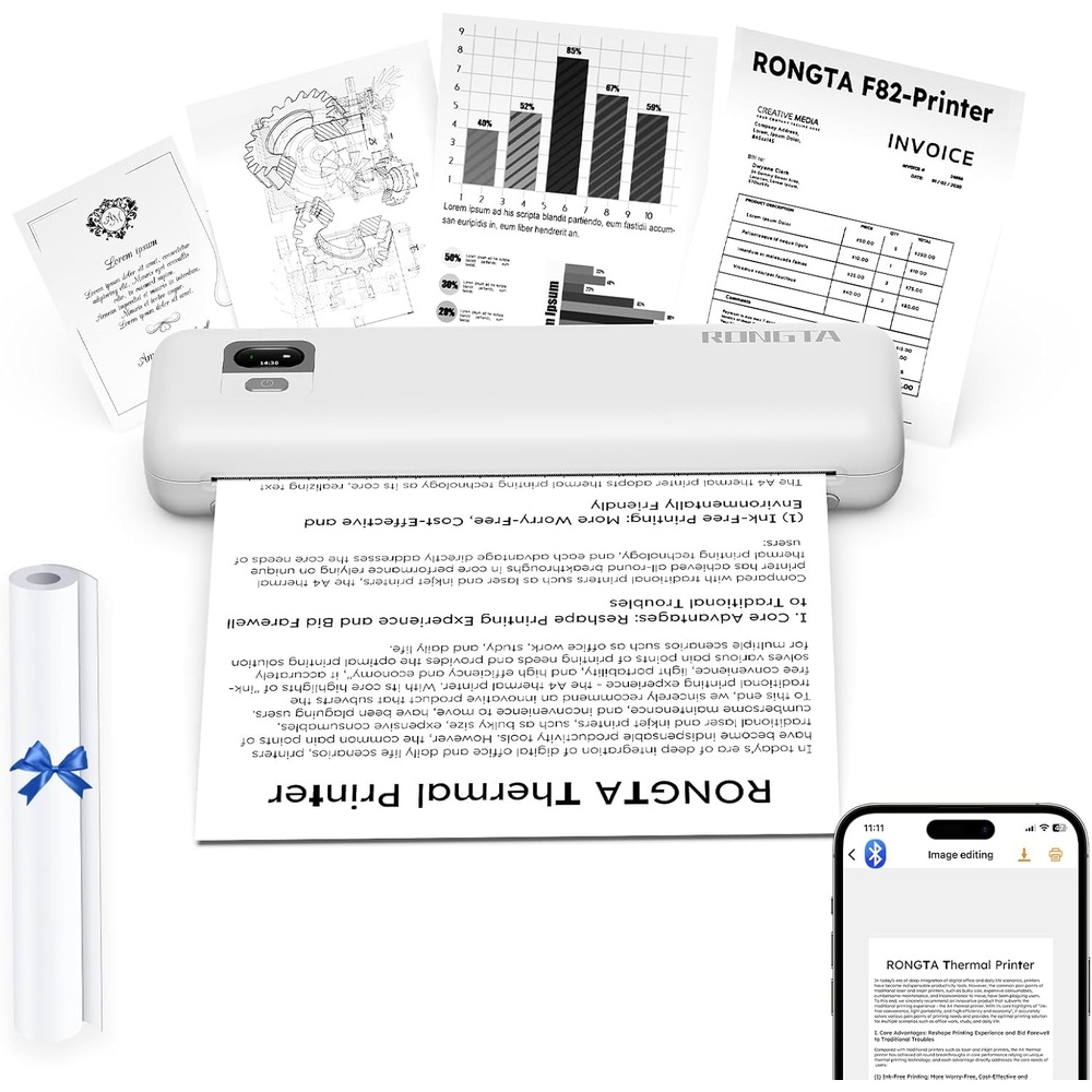 image:imageRongta Portable Printers Wireless for TravelThermal Inkless Printer for SchoolOfficeHome Use Support 85x11 US LetterampA4 Thermal Paper Compatible with AndroidiOS amp Laptop White