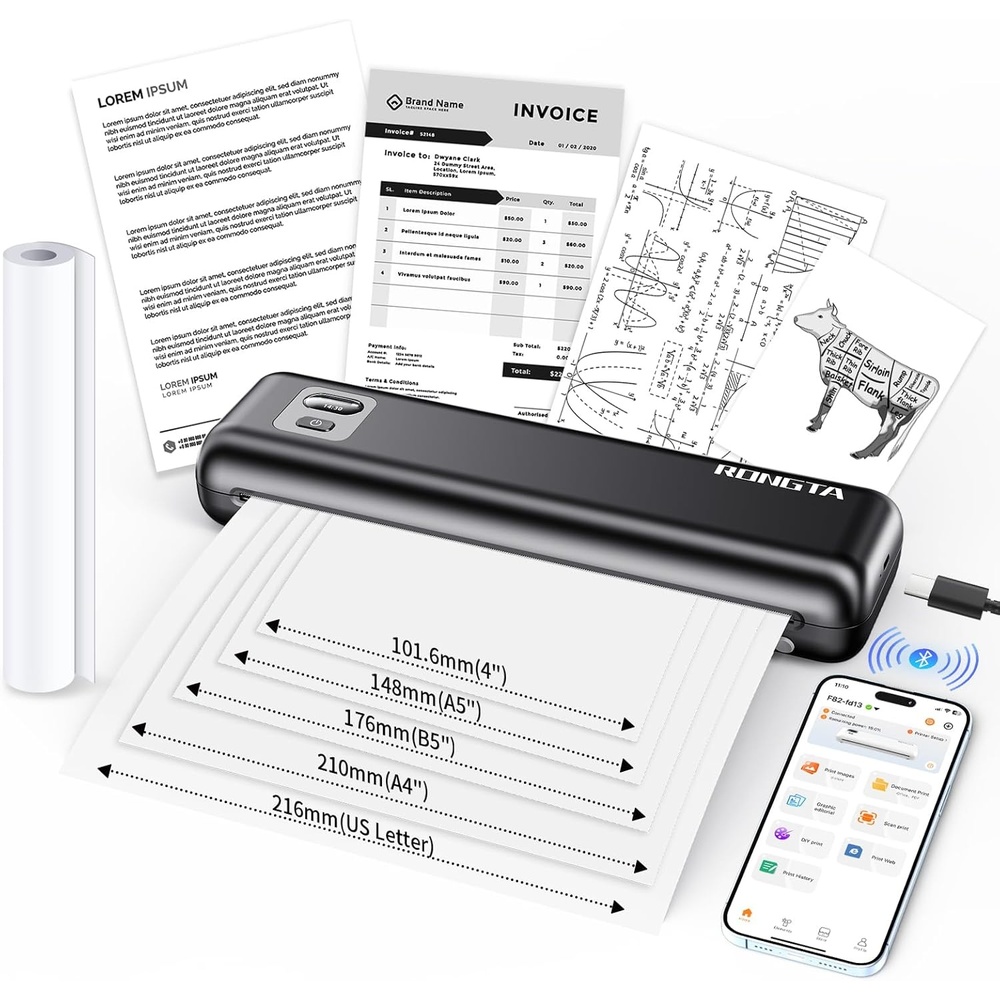 image:imageRongta Portable Thermal Printer Inkless Wireless Printers Compatible with Android iOS Phone Mac Windows Laptop for Office Home TravelBlack