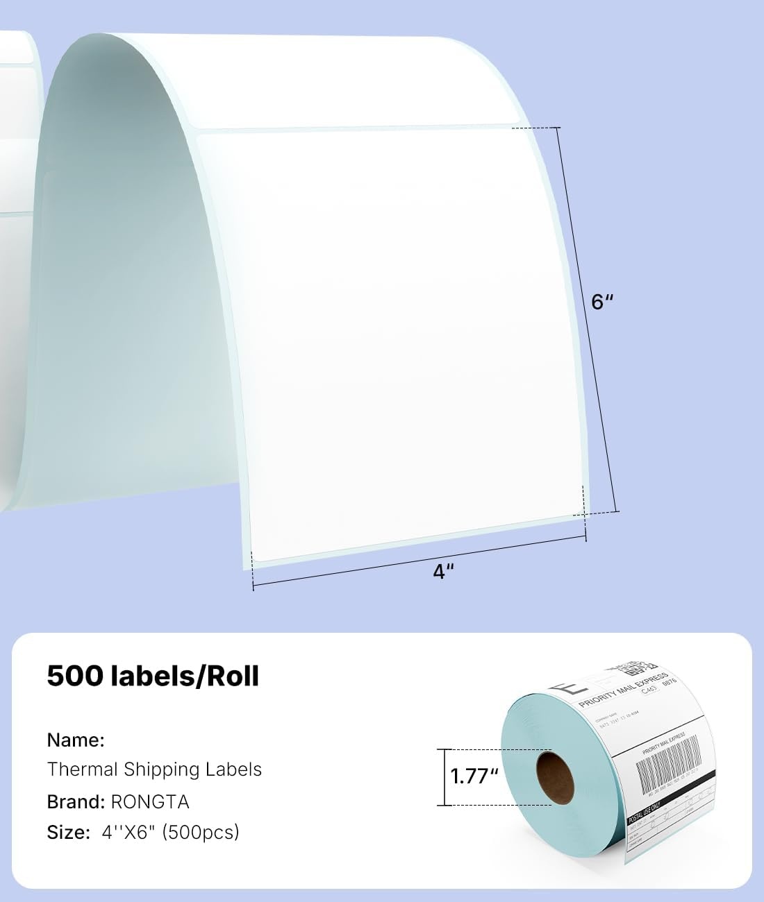 image:imageRONGTA 4x6 Thermal Labels Fanfold Shipping Label Compatible with Thermal PrintersClear PrintingPermanent Adhesive500 Sheets per Stack White 4x6 1 Stacks 500 LabelsWhite