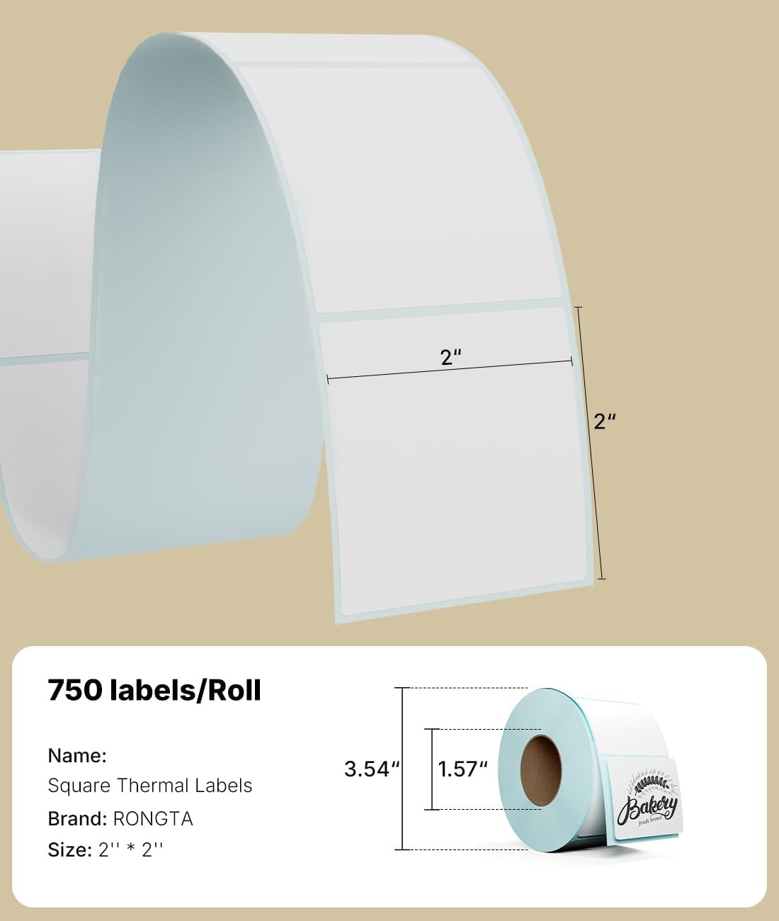 image:imageRongta 2 Inch CircleSquare Thermal Labels SelfAdhesive Round Direct Thermal Sticker Label for Small Business Home Office 750 Sheets1 Roll White Round 2 750 LabelsRollWhite