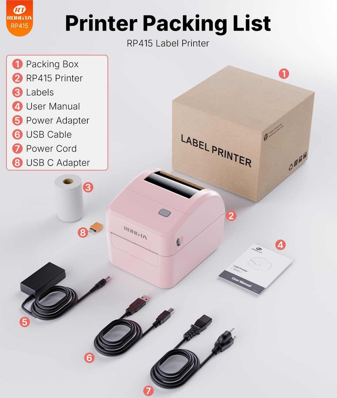 image:imageRongta 4x6 Bluetooth Shipping Label Printer Thermal Label Printer for Shipping Packages Small Business Home Office Compatible with Amazon Tiktok Etsy USPS Commercial Grade Pink