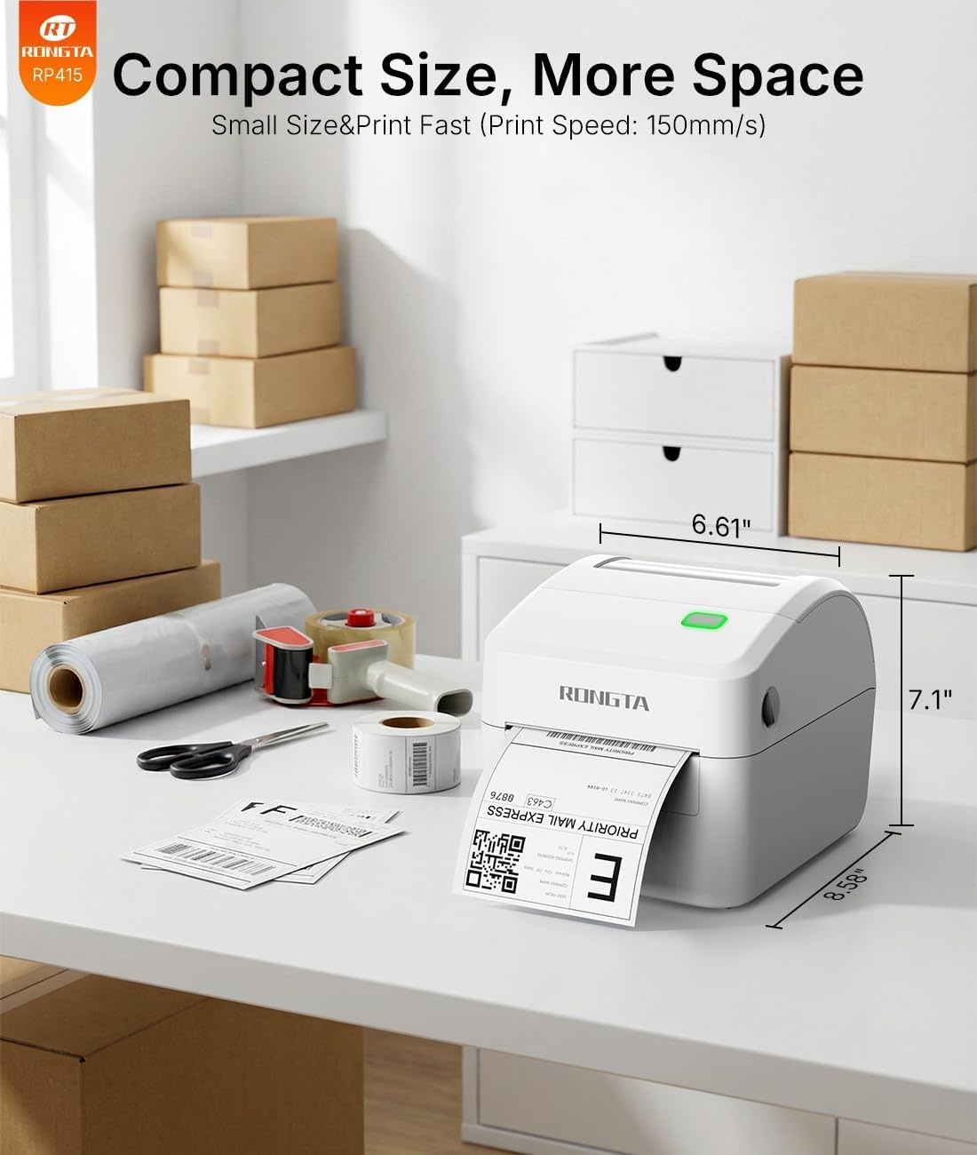 image:imageRongta Bluetooth Shipping Label Printer RP415 Wireless 4x6 Thermal Label Printer for Shipping Packages Small Business Home Office Compatible with Amazon Etsy USPS Shopify