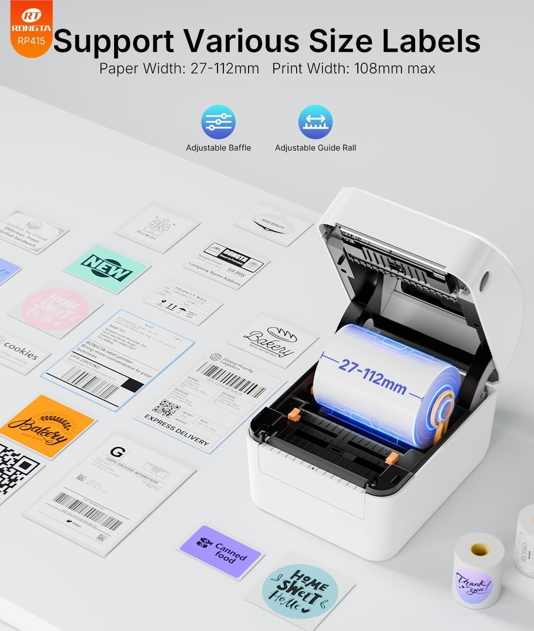 image:imageRongta Bluetooth Shipping Label Printer RP415 Wireless 4x6 Thermal Label Printer for Shipping Packages Small Business Home Office Compatible with Amazon Etsy USPS Shopify