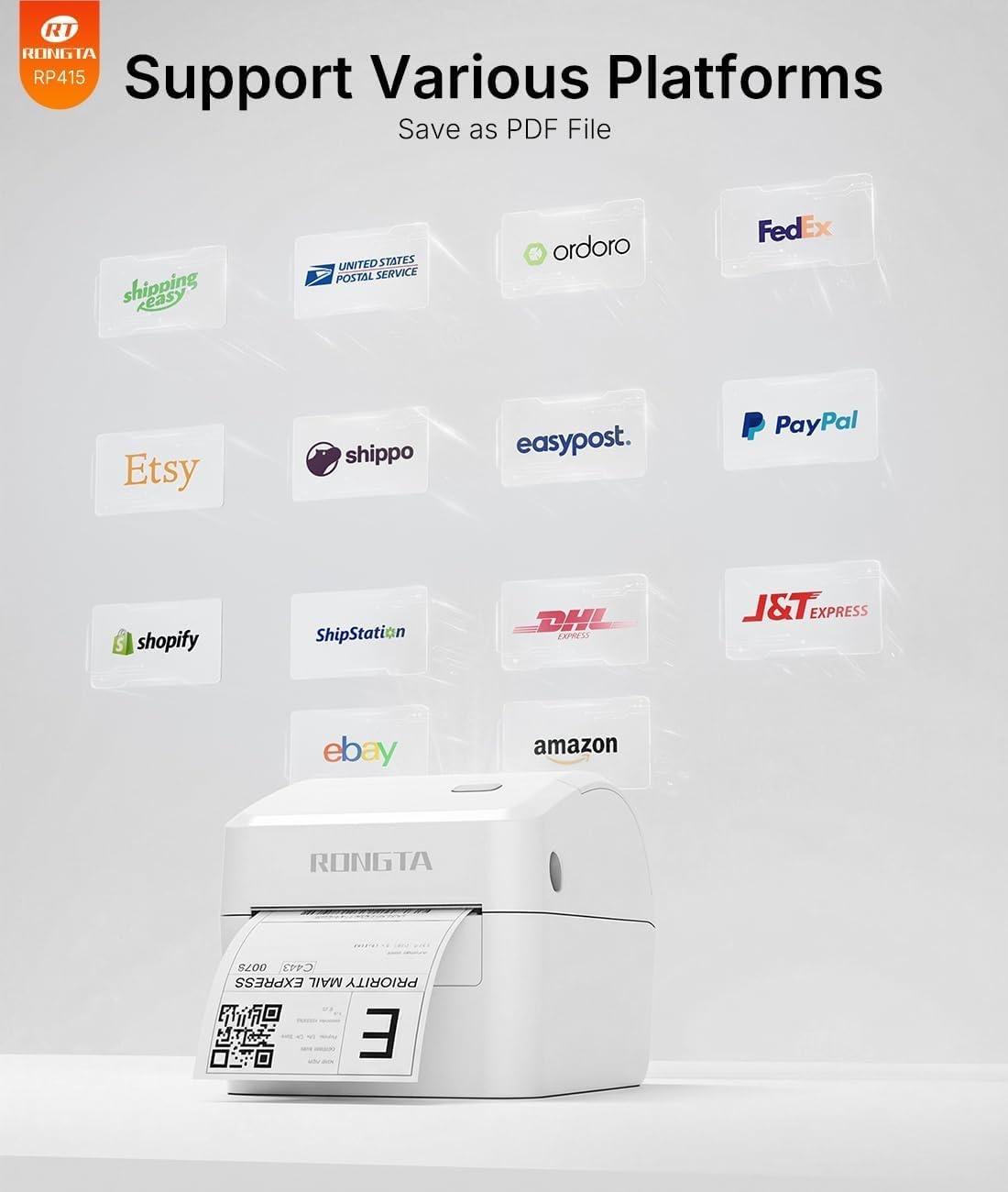 image:imageRongta Bluetooth Shipping Label Printer RP415 Wireless 4x6 Thermal Label Printer for Shipping Packages Small Business Home Office Compatible with Amazon Etsy USPS Shopify