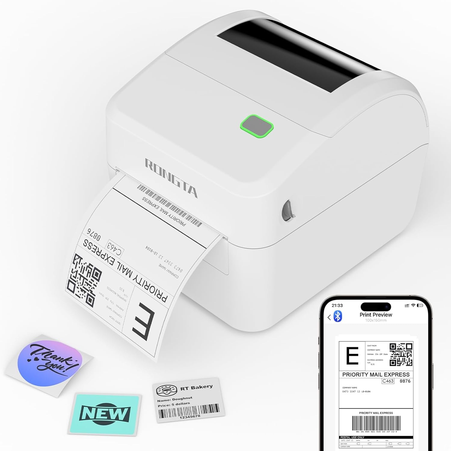 image:imageRongta Bluetooth Thermal Shipping Label Printer Wireless 4x6 Label Sticker Printer for Shipping Packages with 2x1 Barcode Thermal Labels
