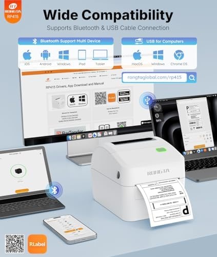 image:imageRongta Bluetooth Thermal Shipping Label Printer Wireless 4x6 Label Sticker Printer for Shipping Packages with 2x1 Barcode Thermal Labels