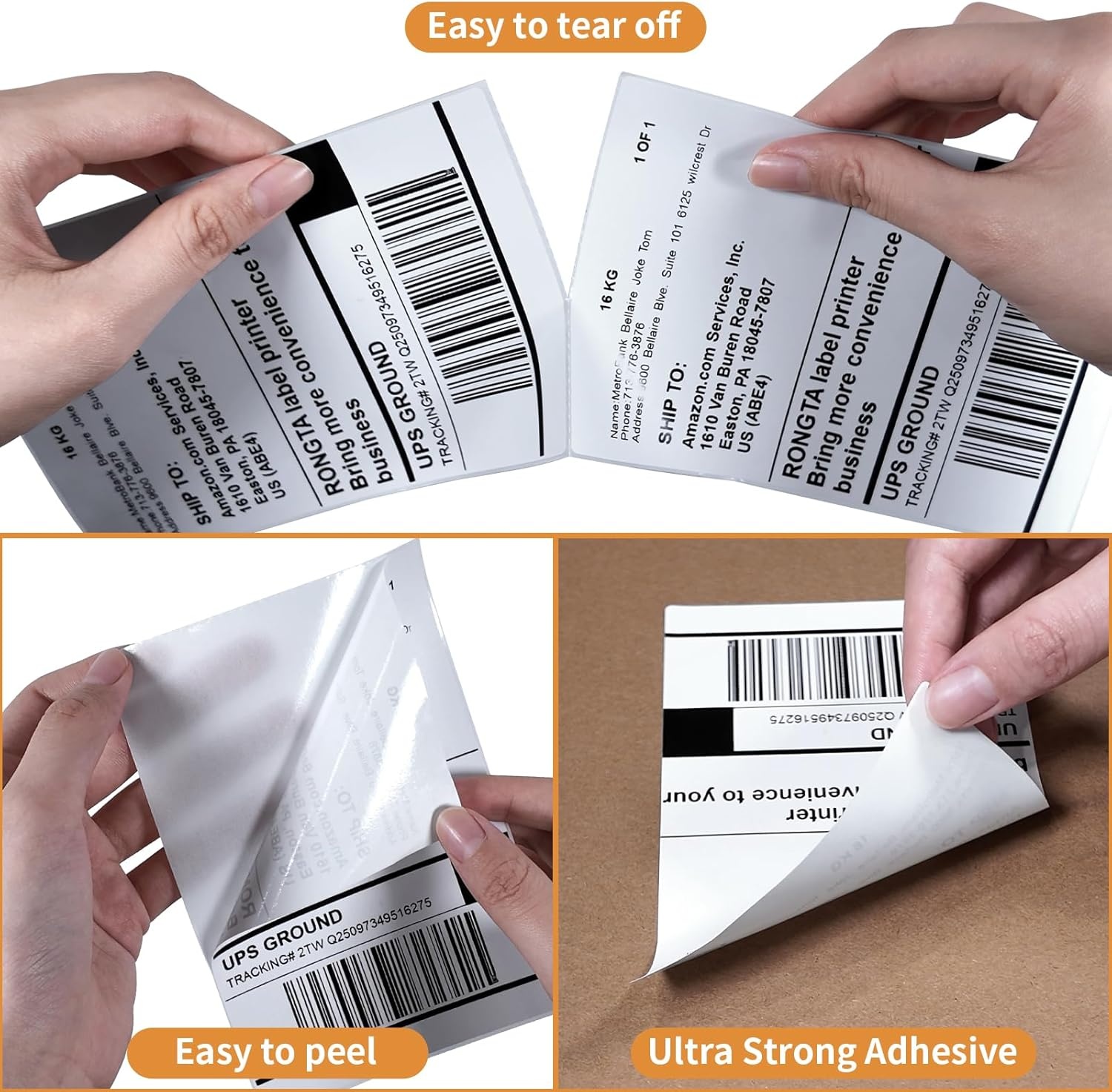 image:imageRongta Fanfold 4x6 Direct Thermal Labels Perforated Shipping Label Printer Paper for Lable Printers Clear Printing and Strong Adhesive White 4x6 1 Stacks 100 LabelsWhite 4x6
