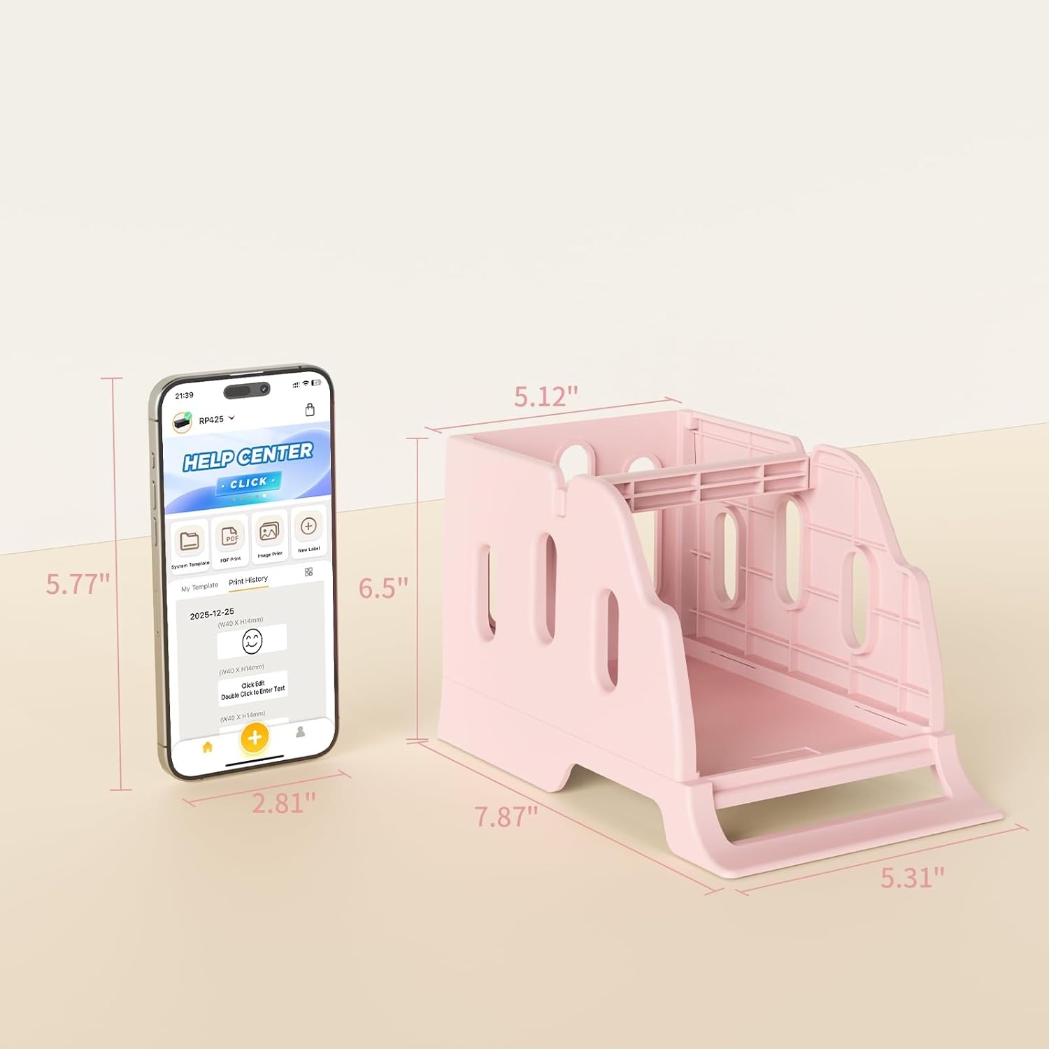 image:imageRongta Label Holder for Rolls and FanFold Labels Thermal Sticker Roll Holder for Desktop Thermal Printer Label Dispenser Supplies for Office Home WhitePink