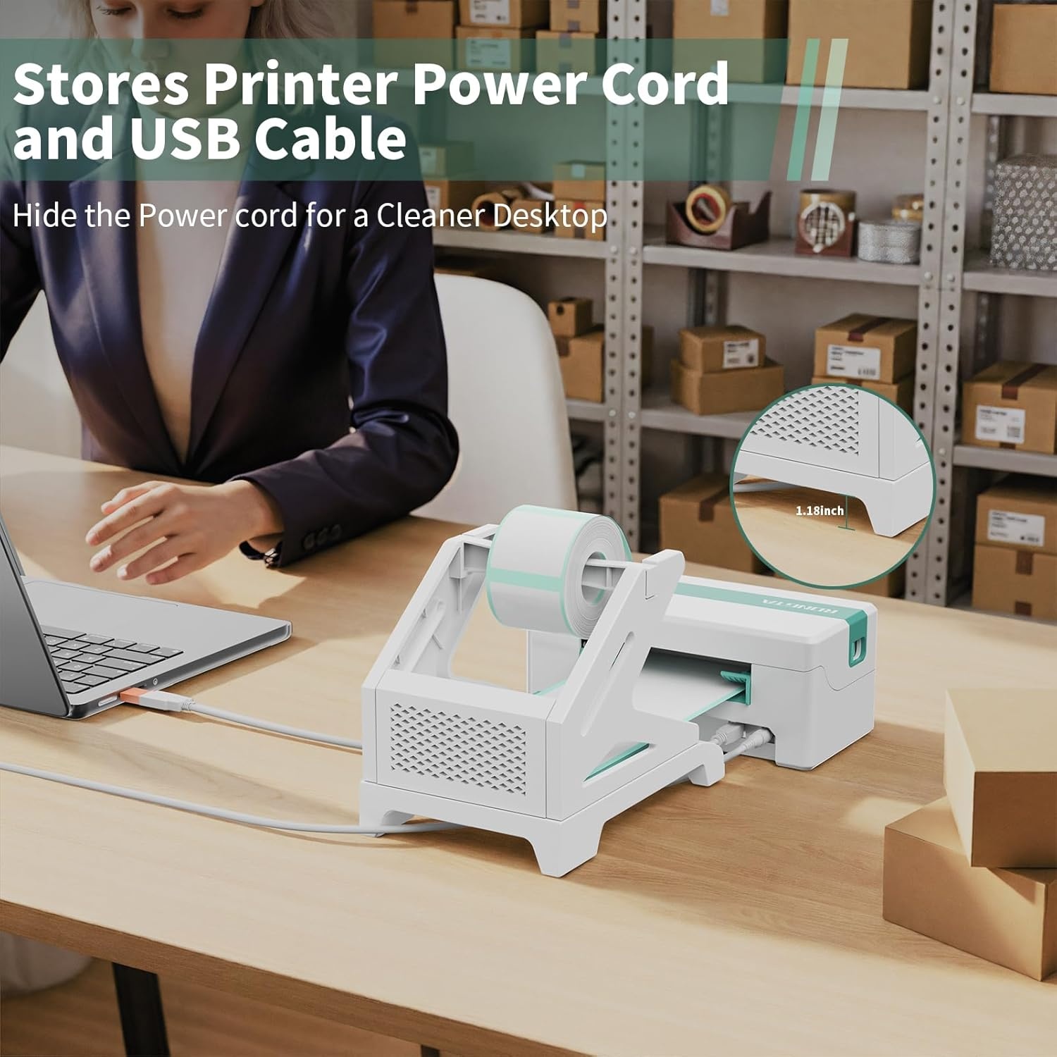 image:imageRongta Label Holder for Rolls and FanFold Labels Thermal Sticker Roll Holder for Desktop Thermal Printer Label Dispenser Supplies for Office Home WhiteWhite