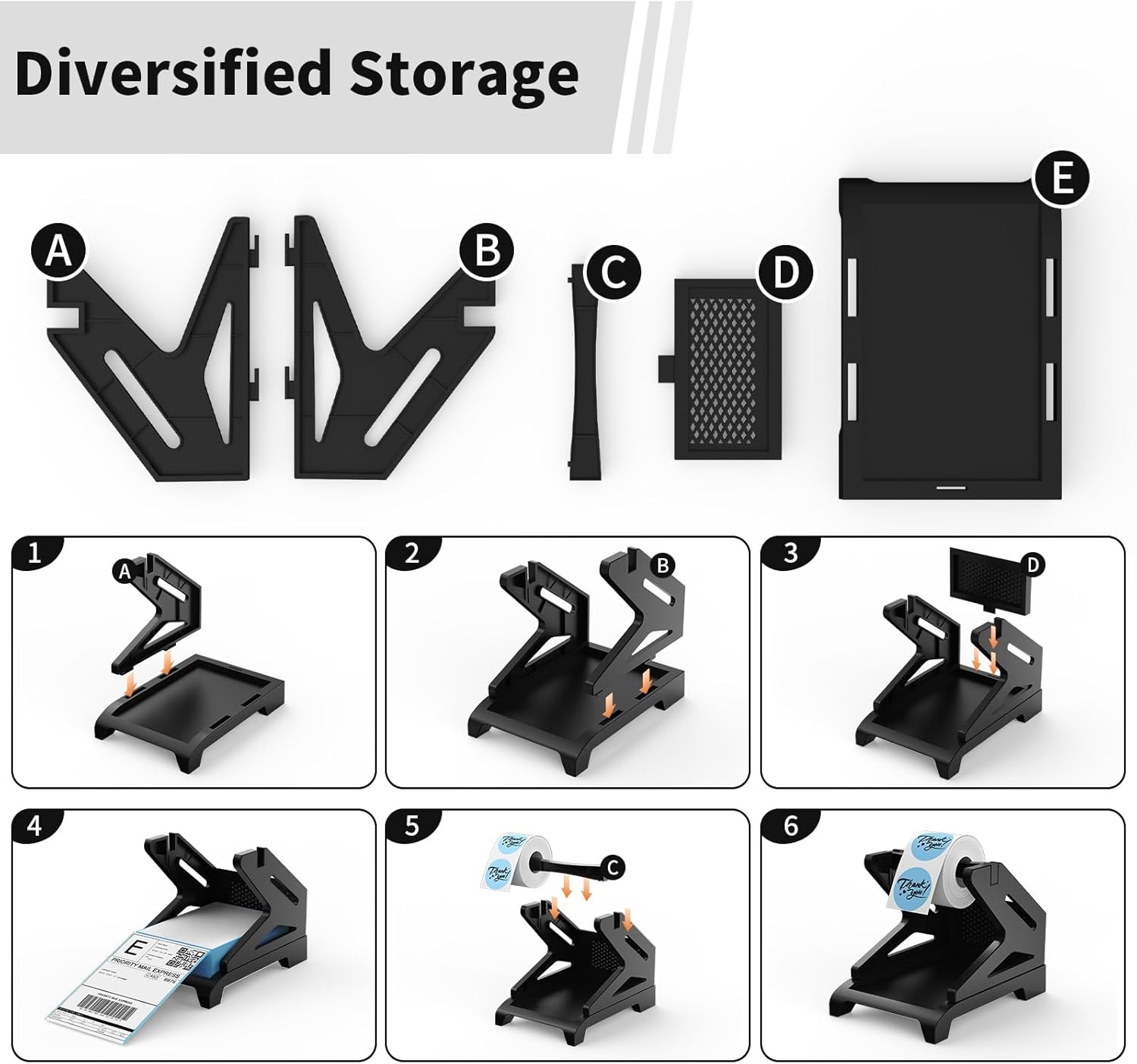 image:imageRongta Label Holder for Rolls and FanFold Labels Thermal Sticker Roll Holder for Desktop Thermal Printer Label Dispenser Supplies for Office Home WhiteBlack