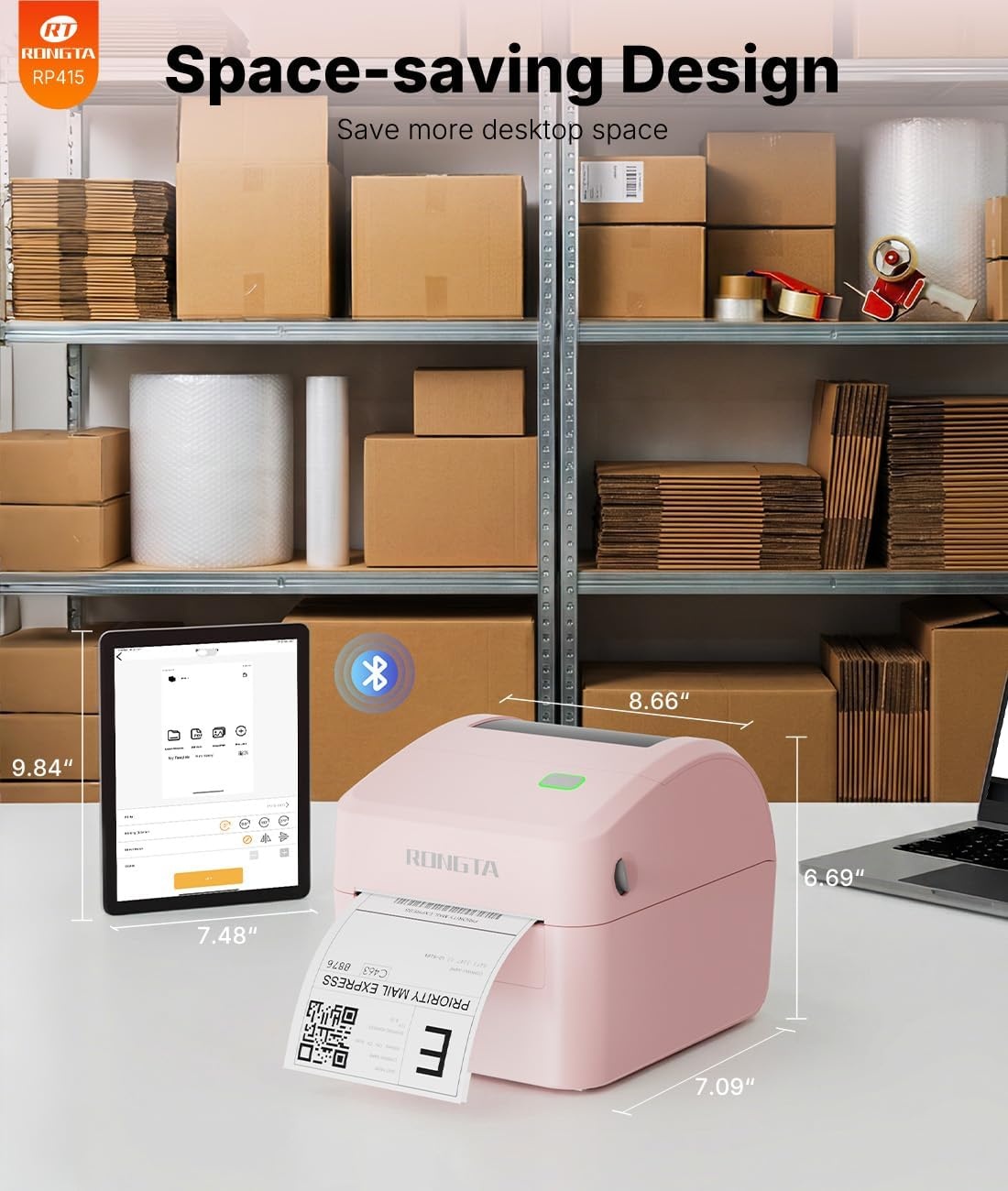 image:imageRongta RP415 Pink Label Printer220 Pcs Adhesive Labels