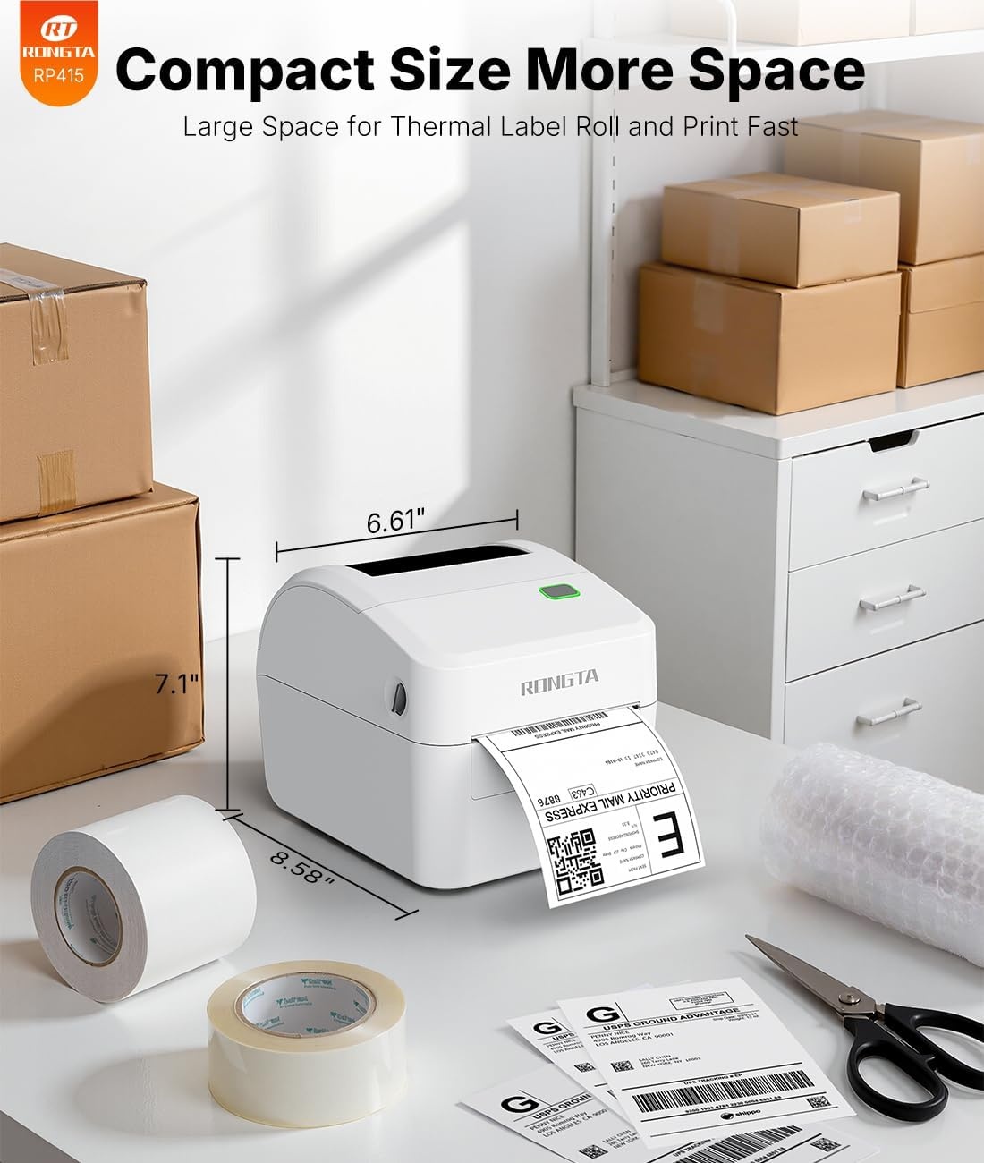 image:imageRongta RP415 Thermal Label Printer with Round 2 Thermal Labels