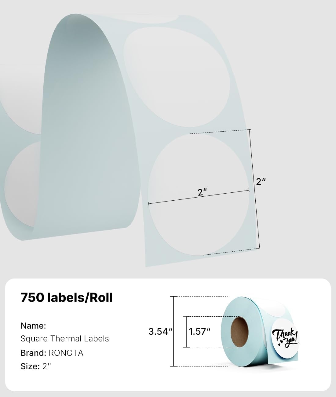 image:imageRound 2 Thermal Labels Direct Thermal LabelRoll of 750 Thermal Labels Waterproof OilProof Sticker for Home Office Small Business LabelingWhite 750 LabelsRollRound 2 750 LabelsRoll