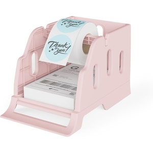 image:imageRongta Label Holder for Rolls and FanFold Labels Thermal Sticker Roll Holder for Desktop Thermal Printer Label Dispenser Supplies for Office Home WhitePink