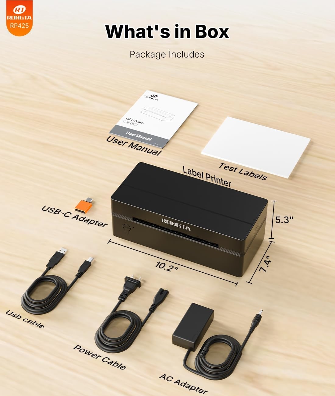 image:imageRongta Bluetooth Thermal Shipping Label Printer Wireless 4x6 Label Printer for Shipping PackagesampSmall Business Compatible WindowsMacAndroidiOS Support USPS UPS Etsy Shopify RP425