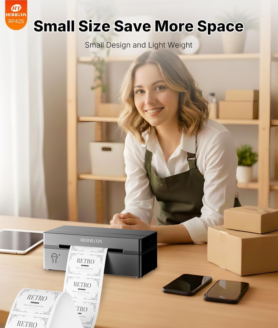 image:imageRongta Bluetooth Thermal Shipping Label Printer Wireless 4x6 Label Printer for Shipping PackagesampSmall Business Compatible WindowsMacAndroidiOS Support USPS UPS Etsy Shopify RP425