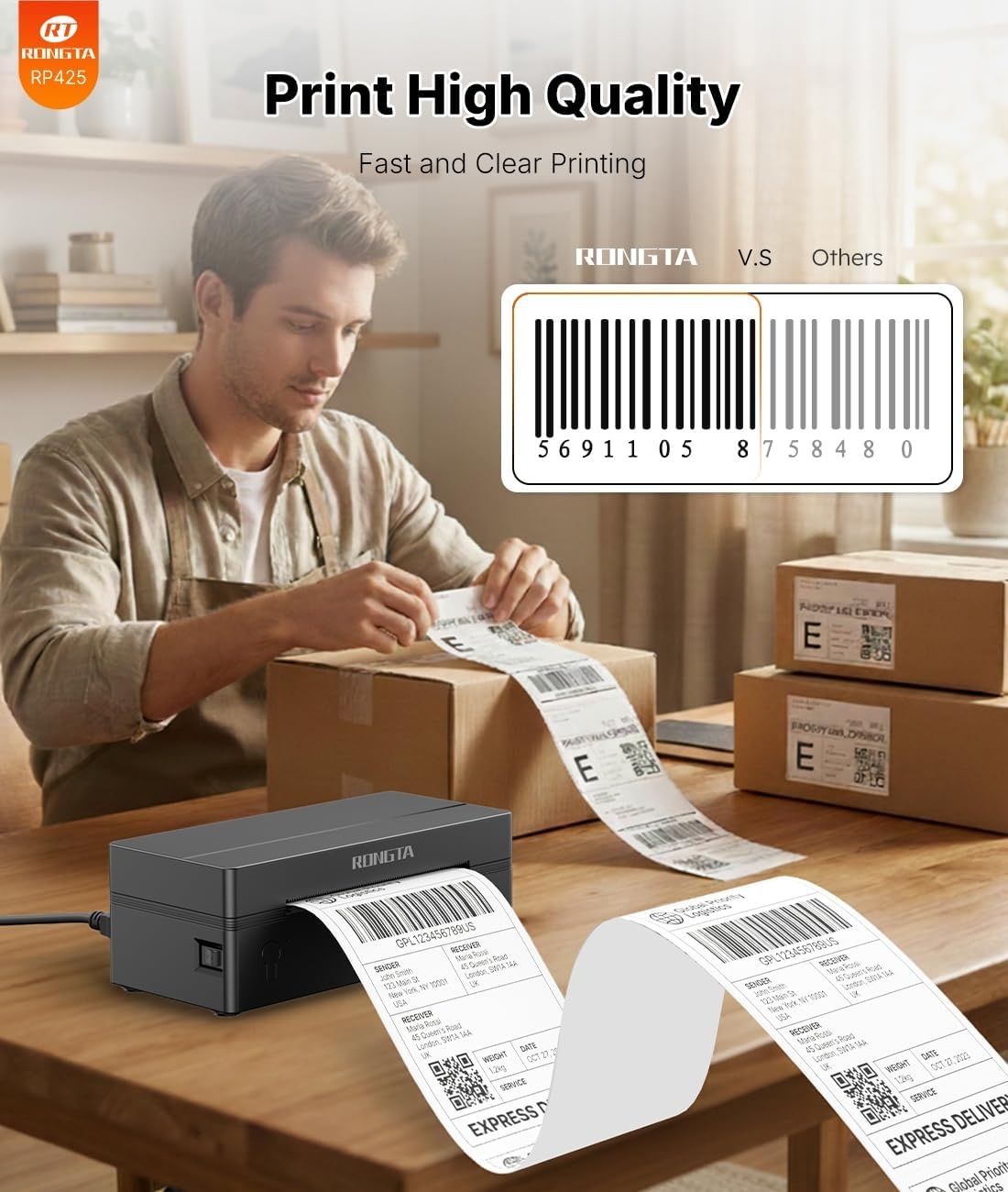 image:imageRongta Bluetooth Thermal Shipping Label Printer Wireless 4x6 Label Printer for Shipping PackagesampSmall Business Compatible WindowsMacAndroidiOS Support USPS UPS Etsy Shopify RP425