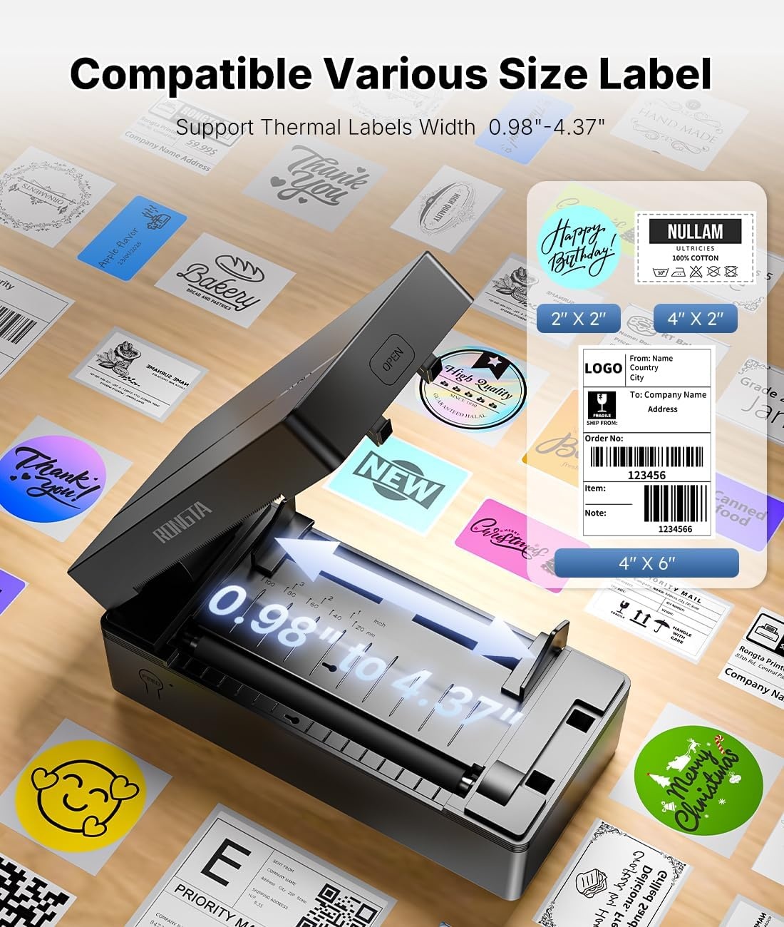 image:imageRongta Bluetooth Thermal Shipping Label Printer Wireless 4x6 Label Printer for Shipping PackagesampSmall Business Compatible WindowsMacAndroidiOS Support USPS UPS Etsy Shopify RP425