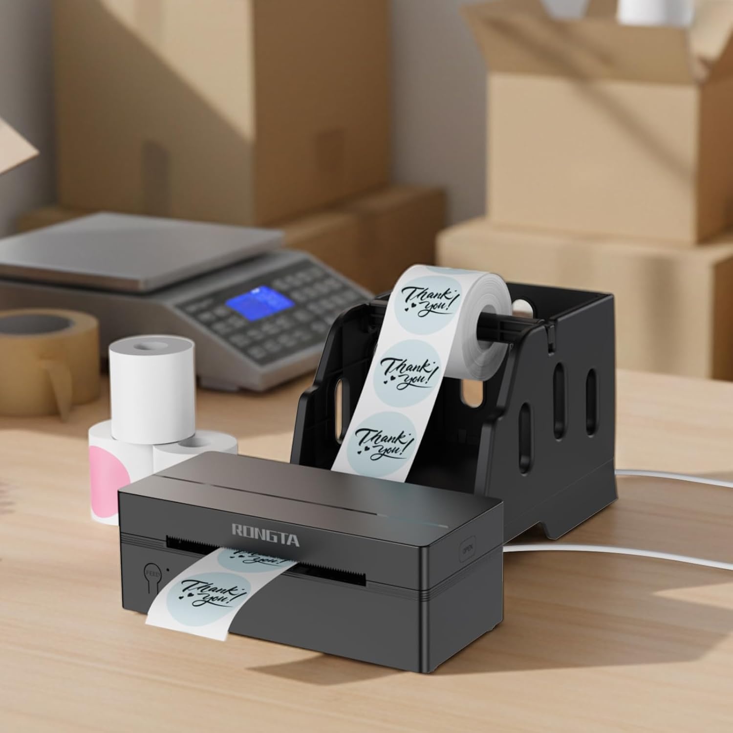 image:imageRongta Label Holder for 4x6 Thermal Printers Thermal Stickers Holder for Desktop Thermal Printer Label Dispenser Supplies for Office Home for Small Business Black