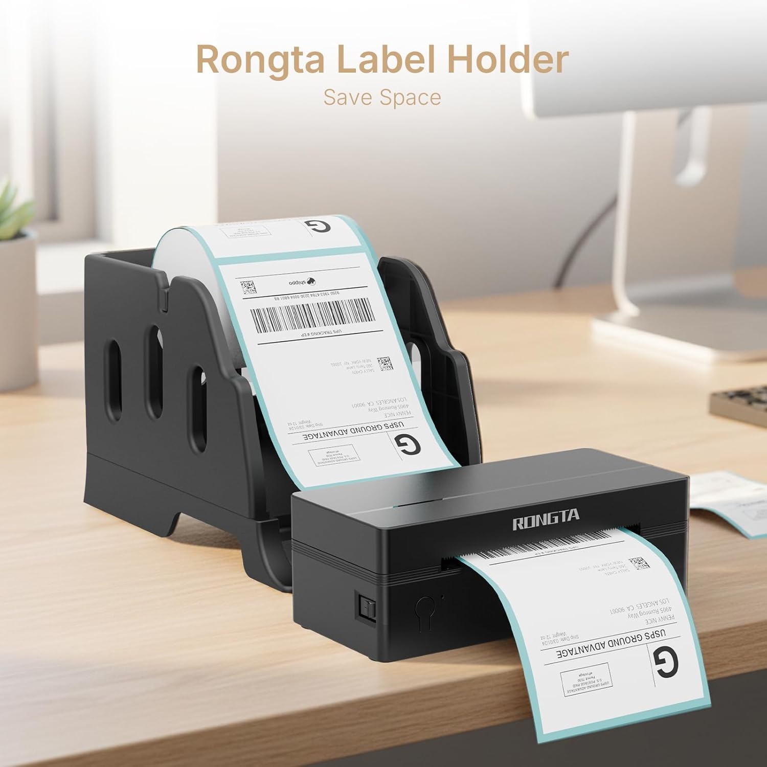 image:imageRongta Label Holder for 4x6 Thermal Printers Thermal Stickers Holder for Desktop Thermal Printer Label Dispenser Supplies for Office Home for Small Business Black