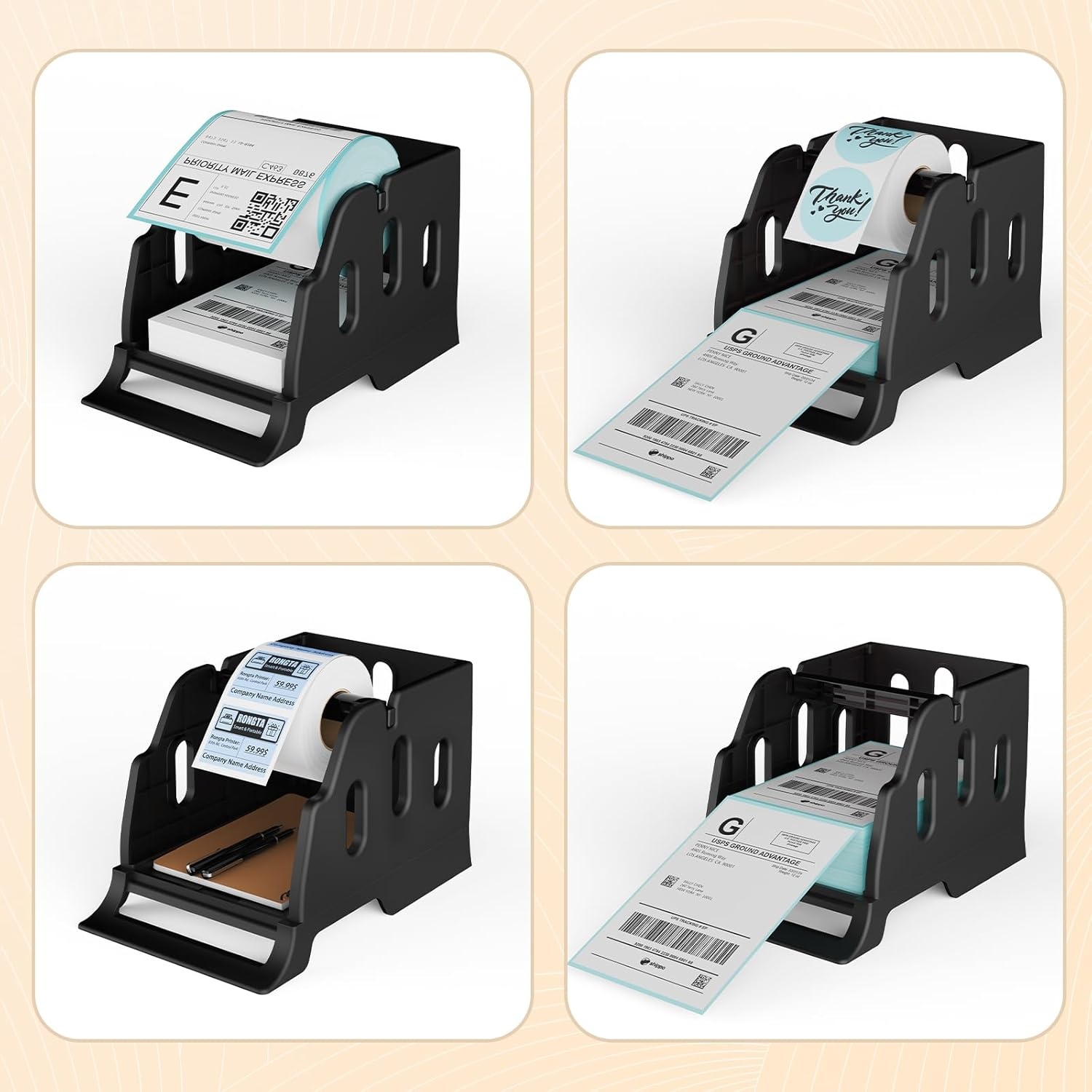 image:imageRongta Label Holder for 4x6 Thermal Printers Thermal Stickers Holder for Desktop Thermal Printer Label Dispenser Supplies for Office Home for Small Business Black
