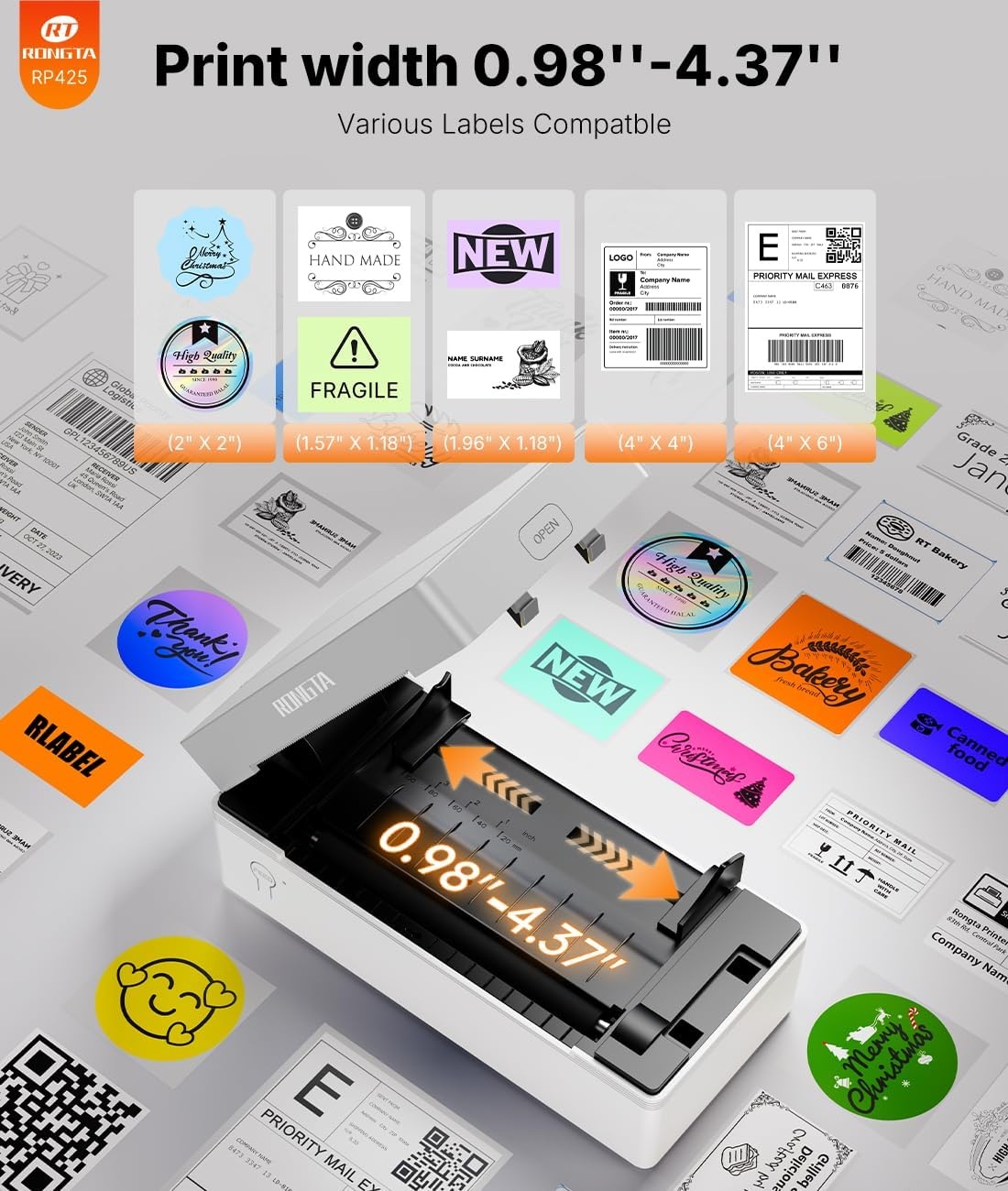 image:imageRongta RP425 Grey Label Printer220 PCS 4 6 LabelsWhite Label Holder