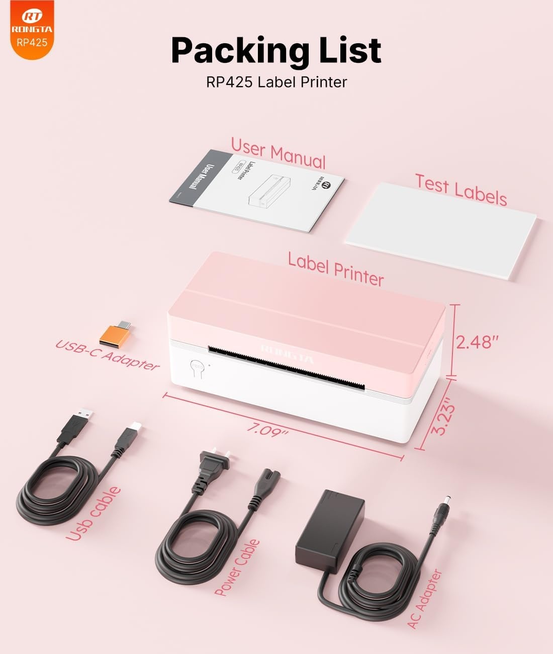 image:imageRongta RP425 Pink Label Printer100 PCS LabelsPink Label Holder