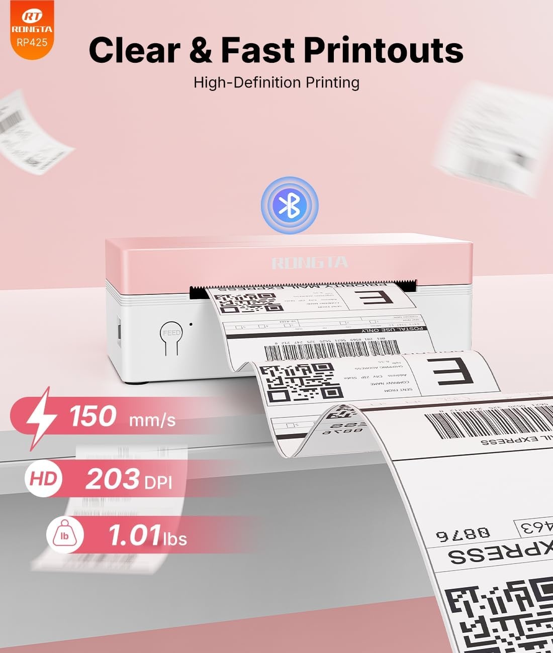 image:imageRongta RP425 Pink Label Printer100 PCS LabelsPink Label Holder