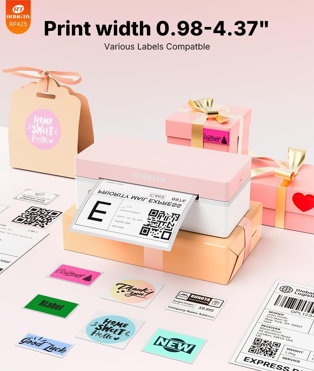 image:imageRongta RP425 Pink Label Printer750 PCS LabelsPink Label Holder