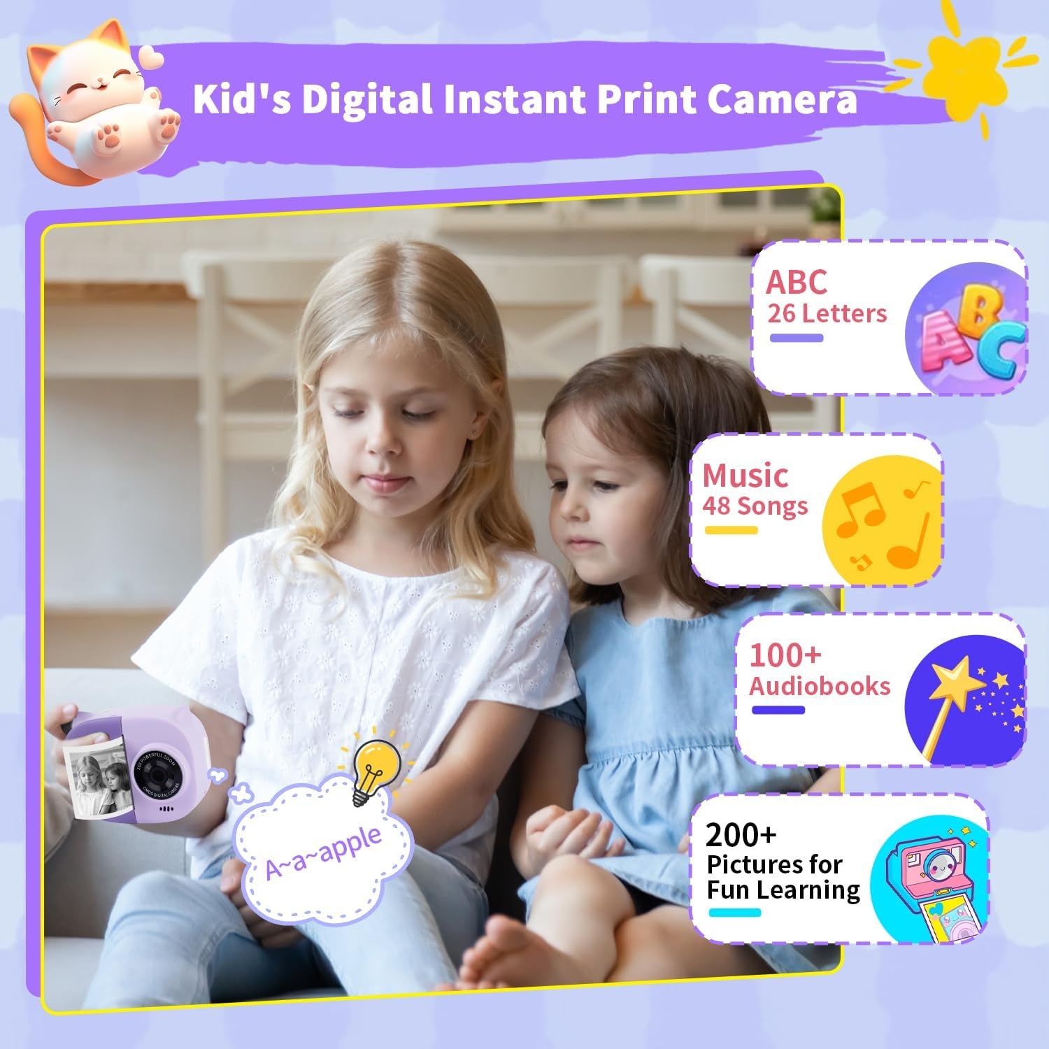image:imagePortable Instant Camera for Kids Print Photos Travel Digital 1080P Video Camera for Toddlers 3 4 5 6 7 8 Year Old Girls Holiday Christmas Birthday Gifts Purple
