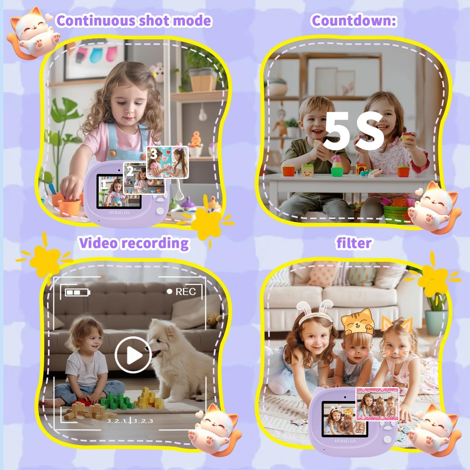 image:imagePortable Instant Camera for Kids Print Photos Travel Digital 1080P Video Camera for Toddlers 3 4 5 6 7 8 Year Old Girls Holiday Christmas Birthday Gifts Purple