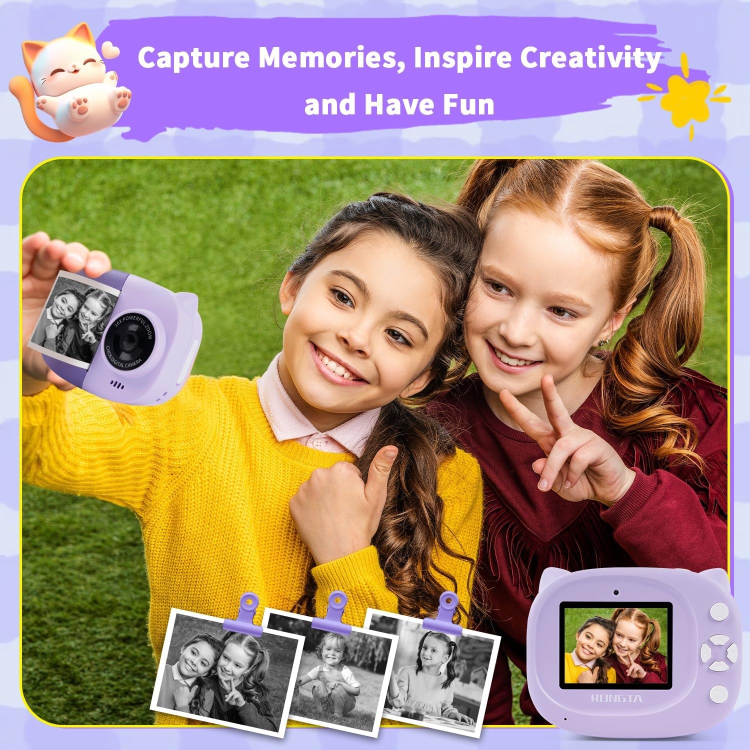 image:imagePortable Instant Camera for Kids Print Photos Travel Digital 1080P Video Camera for Toddlers 3 4 5 6 7 8 Year Old Girls Holiday Christmas Birthday Gifts Purple