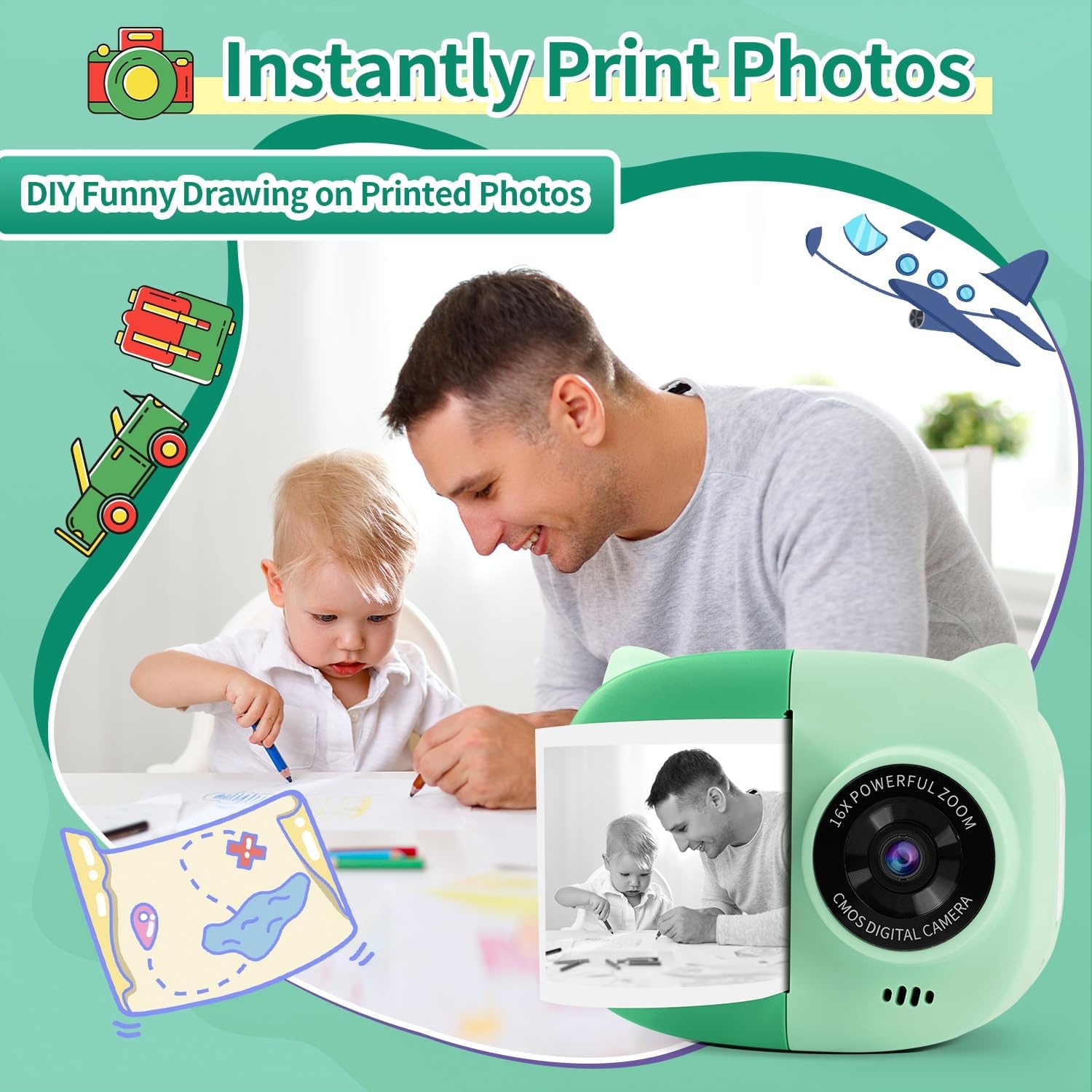 image:imageRongta Instant Print Camera for Kids Children Portable Photo Printer for Birthday Gifts Kids Toys 24 Inch Screen Kid Digital Camera for Girls Boys Age 3 4 5 6 7 8 9 10GreenGreen