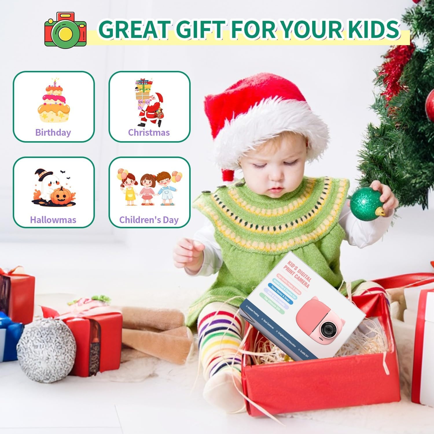 image:imageRongta Instant Print Camera for Kids Children Portable Photo Printer for Birthday Gifts Kids Toys 24 Inch Screen Kid Digital Camera for Girls Boys Age 3 4 5 6 7 8 9 10GreenGreen