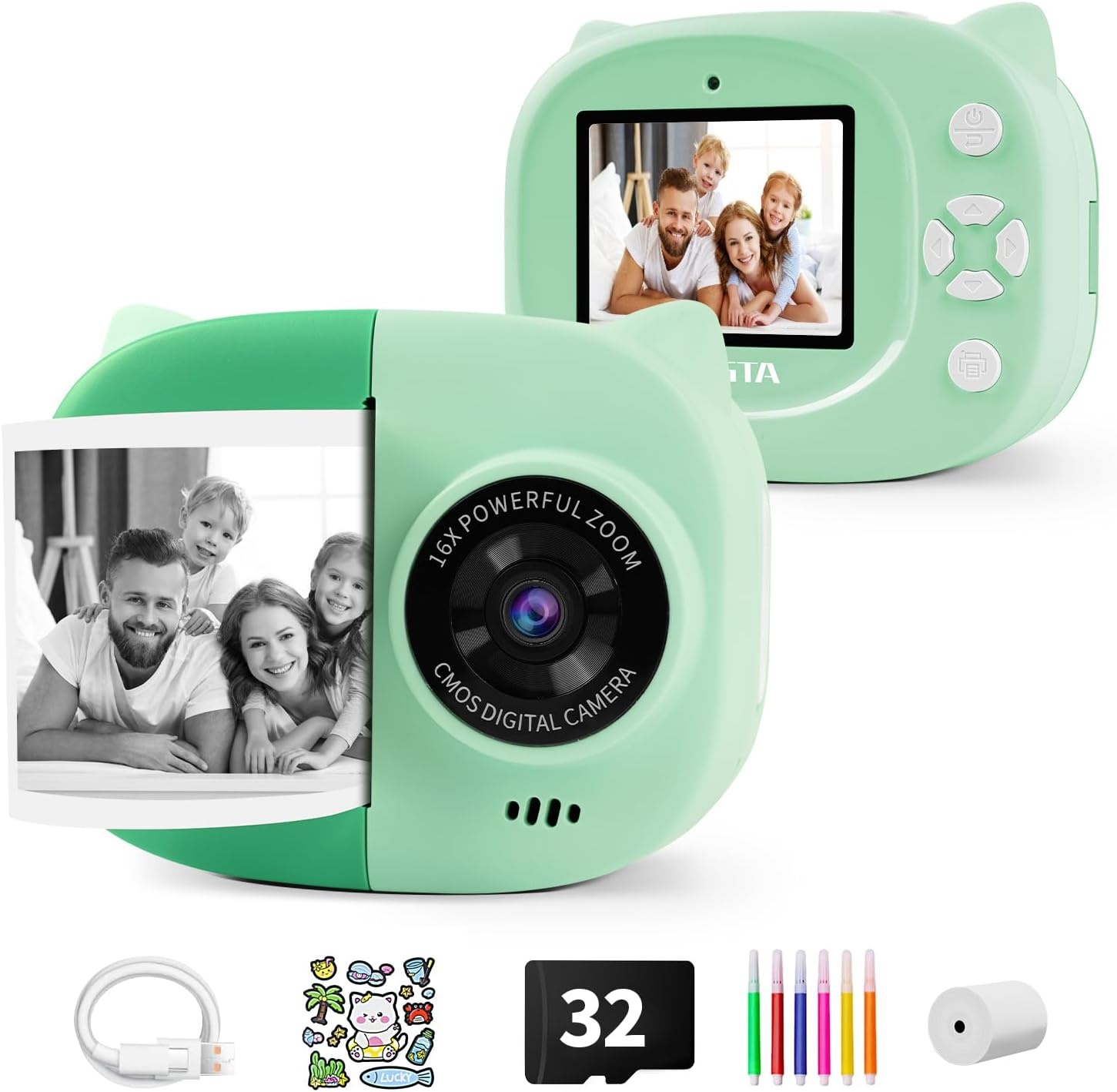 image:imageRongta Instant Print Camera for Kids Children Portable Photo Printer for Birthday Gifts Kids Toys 24 Inch Screen Kid Digital Camera for Girls Boys Age 3 4 5 6 7 8 9 10GreenGreen