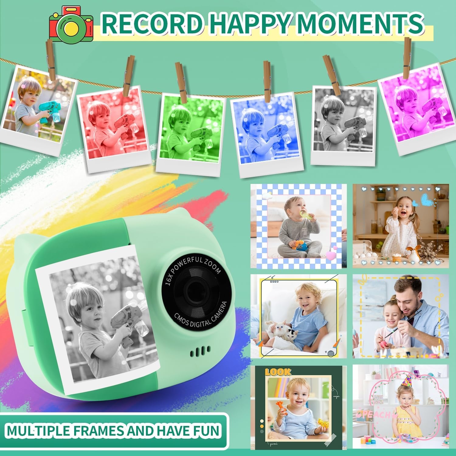 image:imageRongta Instant Print Camera for Kids Children Portable Photo Printer for Birthday Gifts Kids Toys 24 Inch Screen Kid Digital Camera for Girls Boys Age 3 4 5 6 7 8 9 10GreenGreen