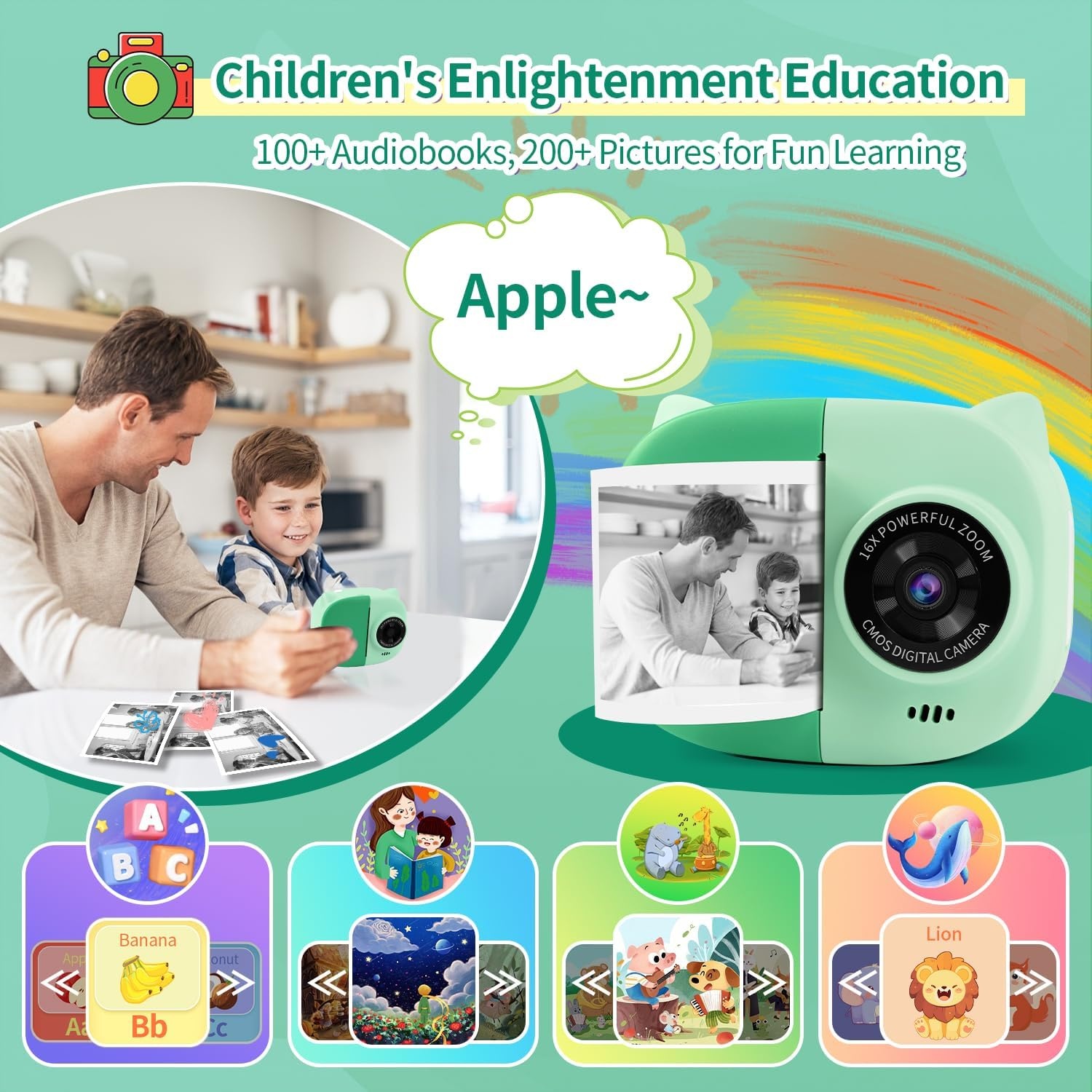 image:imageRongta Instant Print Camera for Kids Children Portable Photo Printer for Birthday Gifts Kids Toys 24 Inch Screen Kid Digital Camera for Girls Boys Age 3 4 5 6 7 8 9 10GreenGreen