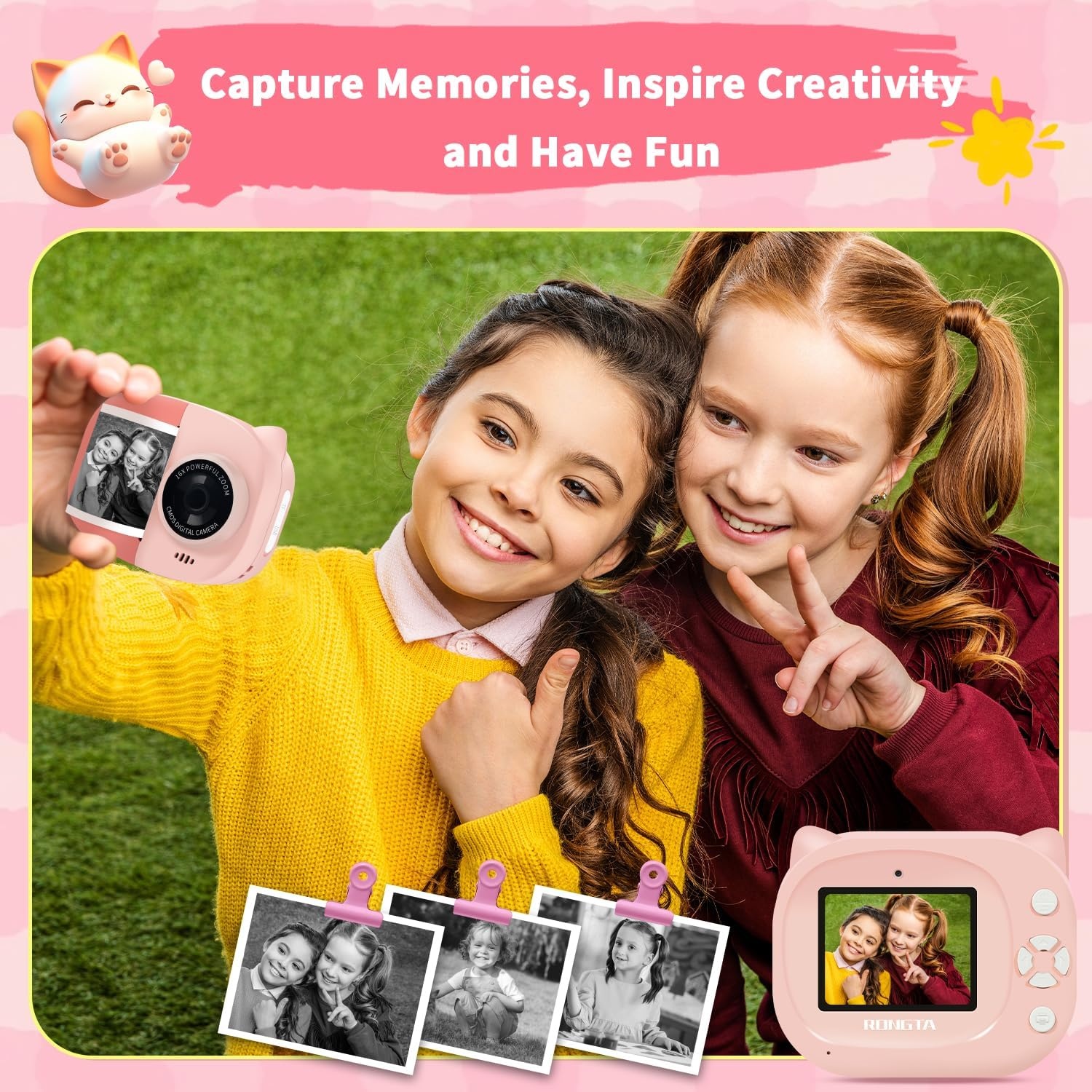 image:imageRongta Kids Camera Instant Print 1080P Kids Instant Cameras that Print Photos Christmas Birthday Gifts for Girls Age 312 Video Camera Portable Toy for 3 4 5 6 7 8 9 10 Year Old Kids GirlsPink