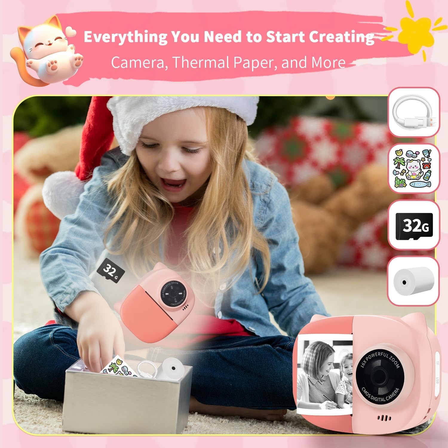 image:imageRongta Kids Camera Instant Print 1080P Kids Instant Cameras that Print Photos Christmas Birthday Gifts for Girls Age 312 Video Camera Portable Toy for 3 4 5 6 7 8 9 10 Year Old Kids GirlsPink
