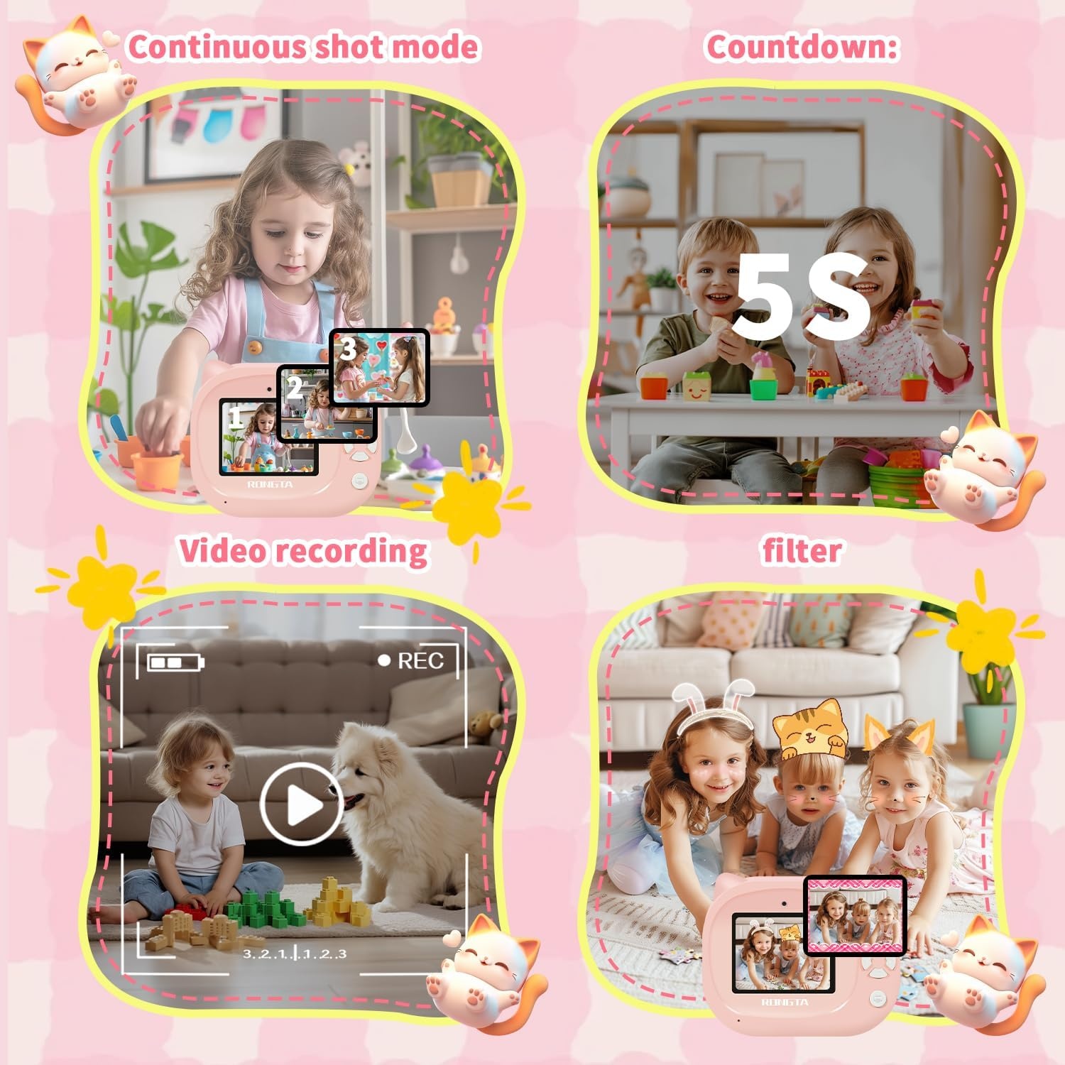 image:imageRongta Kids Camera Instant Print 1080P Kids Instant Cameras that Print Photos Christmas Birthday Gifts for Girls Age 312 Video Camera Portable Toy for 3 4 5 6 7 8 9 10 Year Old Kids GirlsPink